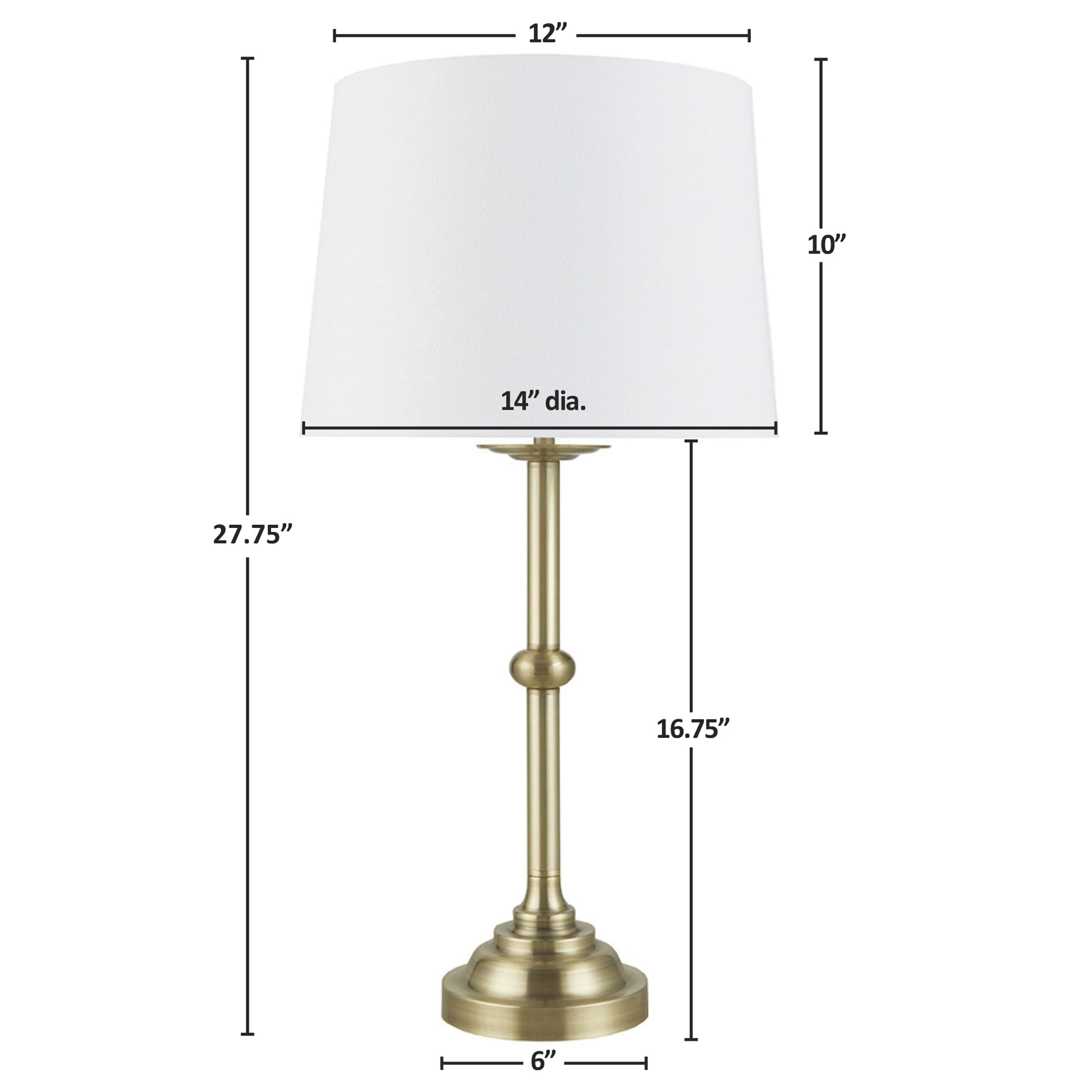 Hampton Hill Aelorian Table Lamp - Antiqued Brass Nightstand Bedside Lamp Bedford Collection, Farmhouse Study Lamp, Clear Polarized Cord, Socket Swtich, Empire Fabric Shade, 22.5" H
