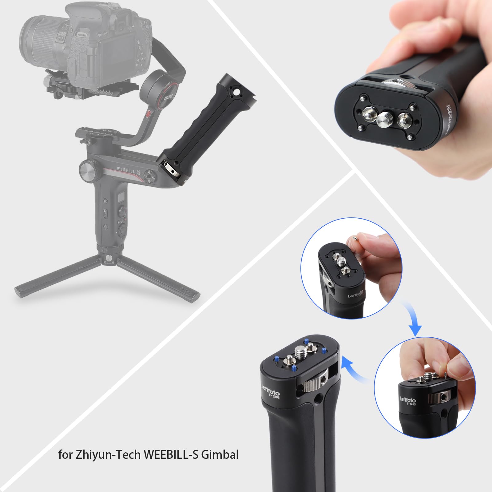 Leftfoto Sling Handgrip Handle For Dji Ronin Dji Rs2/Rsc2/Rs3 / Rs3 Pro/ Rs3 Mini/Zhiyun Weebill-S Gimbal Stabilizer,Extended Silicone Grip In Briefcase Mode, With Anti Twist Pins,Quick Installation