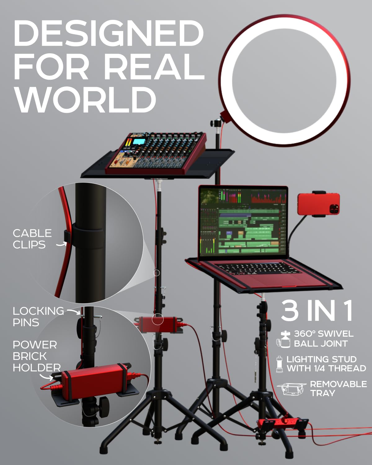 Propvue Projector Tripod Stand, Height Adjustable 26" To 59" & Floor Projector Stand, Portable Laptop, Camera & Light & Ball Head - Well-Made, Easy-To-Adjust, Dj Rack & Music Or Movie