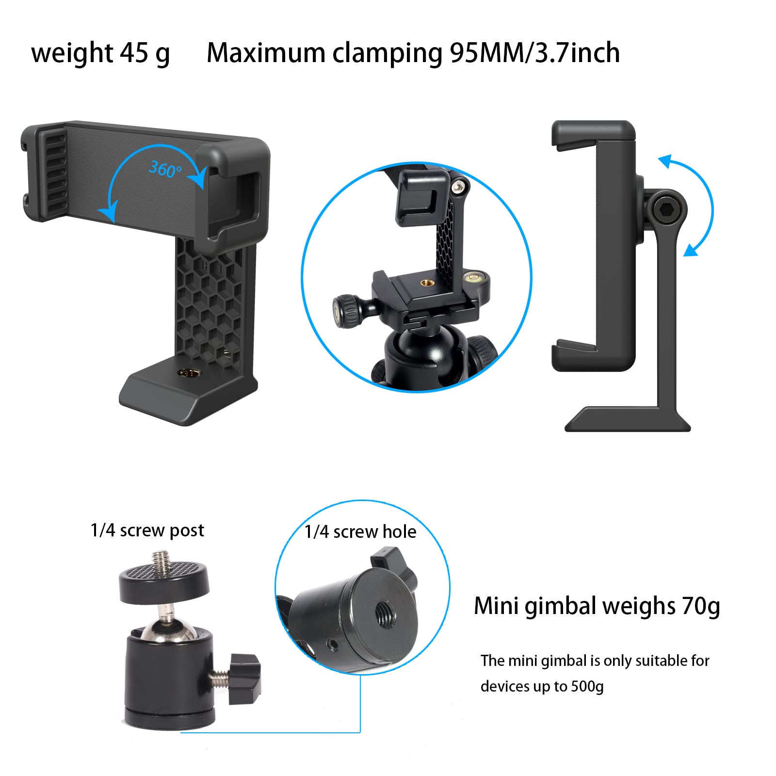 Rieiek Flexible Multifunctional Tripod Camera Mount With Gimbal And Phone Clip Multi-Angle Adjustable Octopus Tripod For Iphone, Android Phone, And Even Can Be Used As A Camera Mount Handle