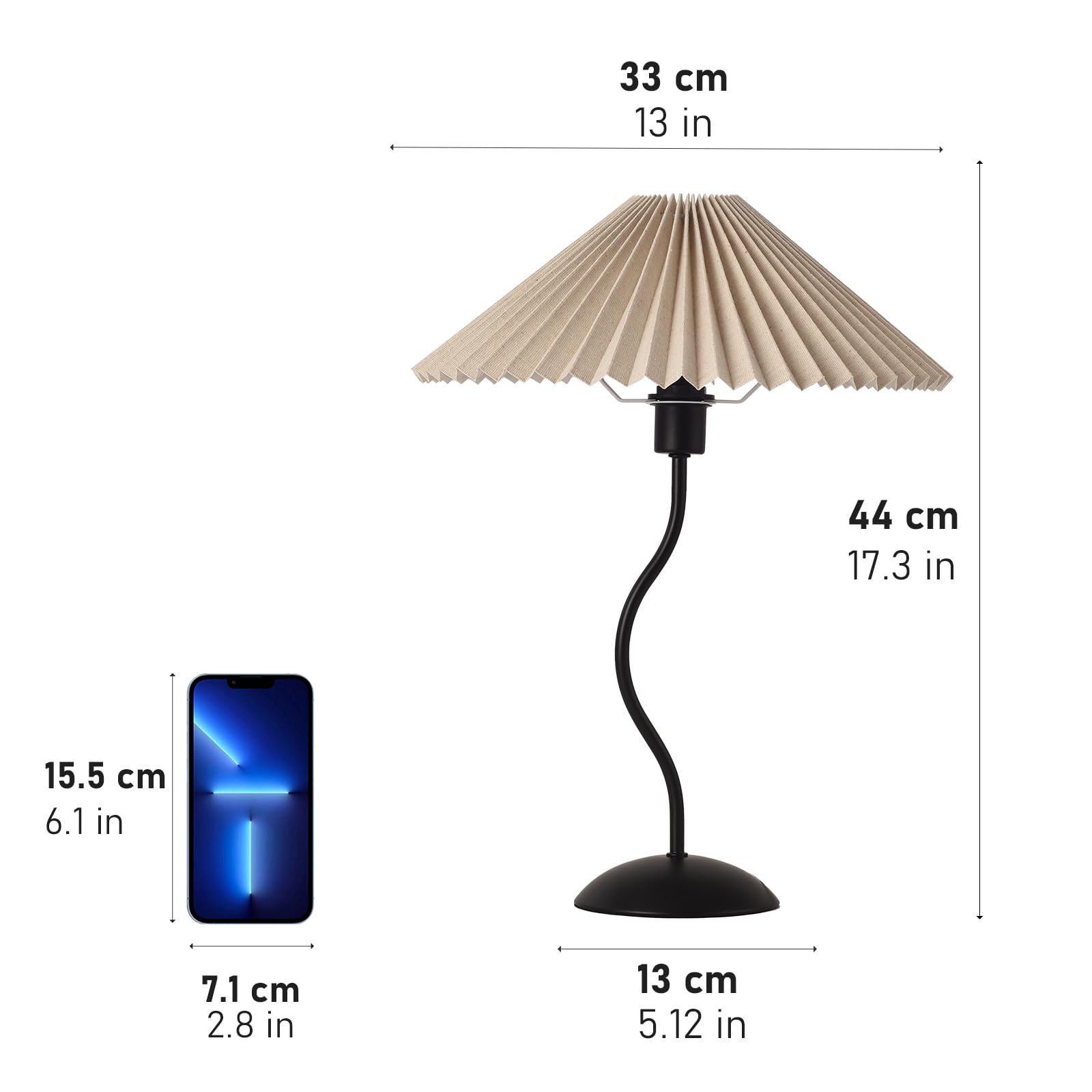 Kunjoulam Small Pleated Table Lamp, Bedside Nightstand Lamp With Beige Lampshade Black Base, Morden Mini Lamp For Bedroom Home Office Decor, E12 Bulb Included