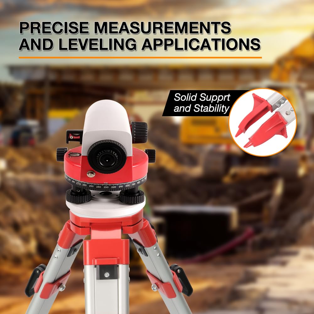 Mountlaser Surveying Tripod, Aluminum Survey Tripod With 5/8-Inch 11-Threaded Flat Head Quick Clamp For Auto Level