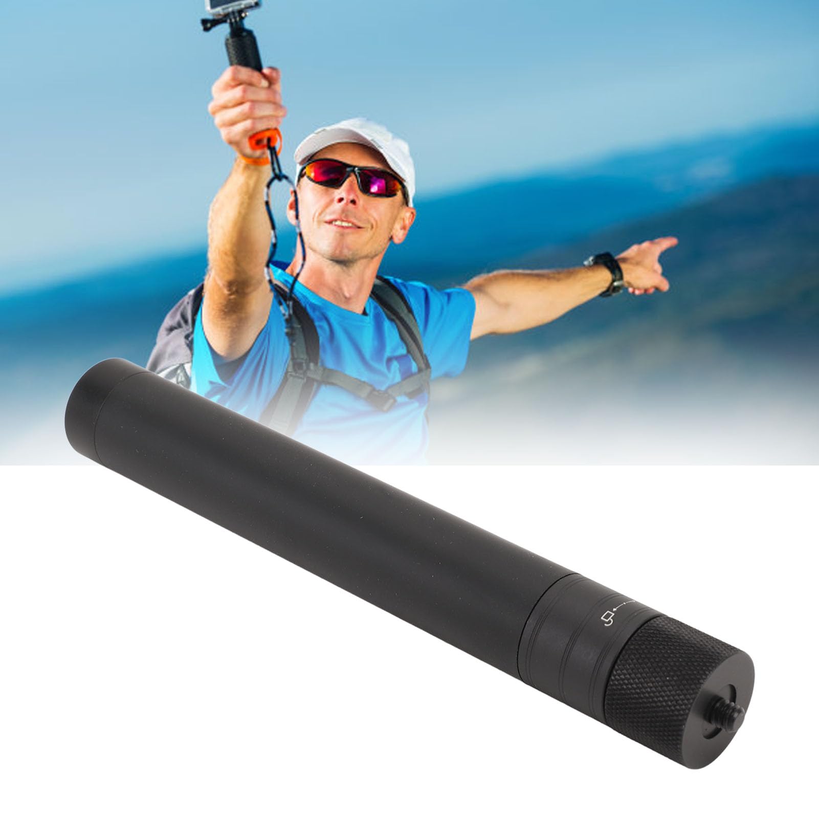 Acouto Lightweight 4 Sections Aluminum Alloy Extension Rod With 1/4 Inch Screw For Feiyu Stabilizers 21-73Cm Adjustable Length Anti Slip Handle Expandable Tripod Thread