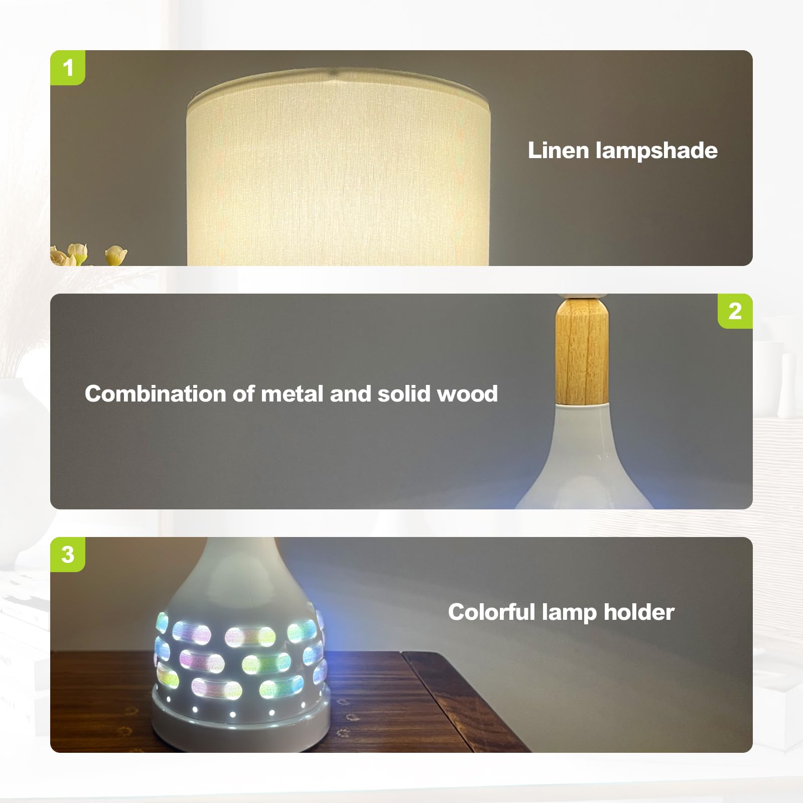Jingoe 17'' Modern Bedroom White Table Lamp Set Of 2 With Night Light For Bedroom Living Room Bedside Nightstand Lamp Farmhouse (Includes 2 Bulbs)