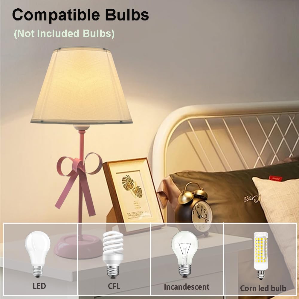 Oroilupu Pink Bow Lamp For Girls Room, Small Single Princess Desk Lamp Modern Decorative Boho Living Room Kids Reading Room Bedside End Table Cute Coquette Table Lamp With Fabric Shade Bedroom