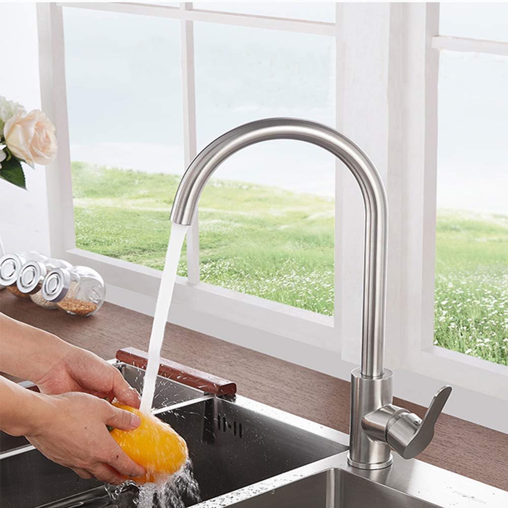 Hoyoju Kitchen Sink Faucet Mix - Single Handle Hot And Cold 304 Stainless Steel Kitchen & Bath Fixture - Brushed Nickel Finish
