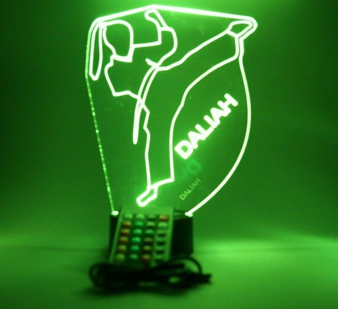 Mirror Mania Karate Night Light Up Lamp Led Engraved Girl Karate Martial Arts Desk Lamp Custom Name Personalized Female Karate Do Table Lamp, With Remote, 16 Color Options, It'S Wow, Sports