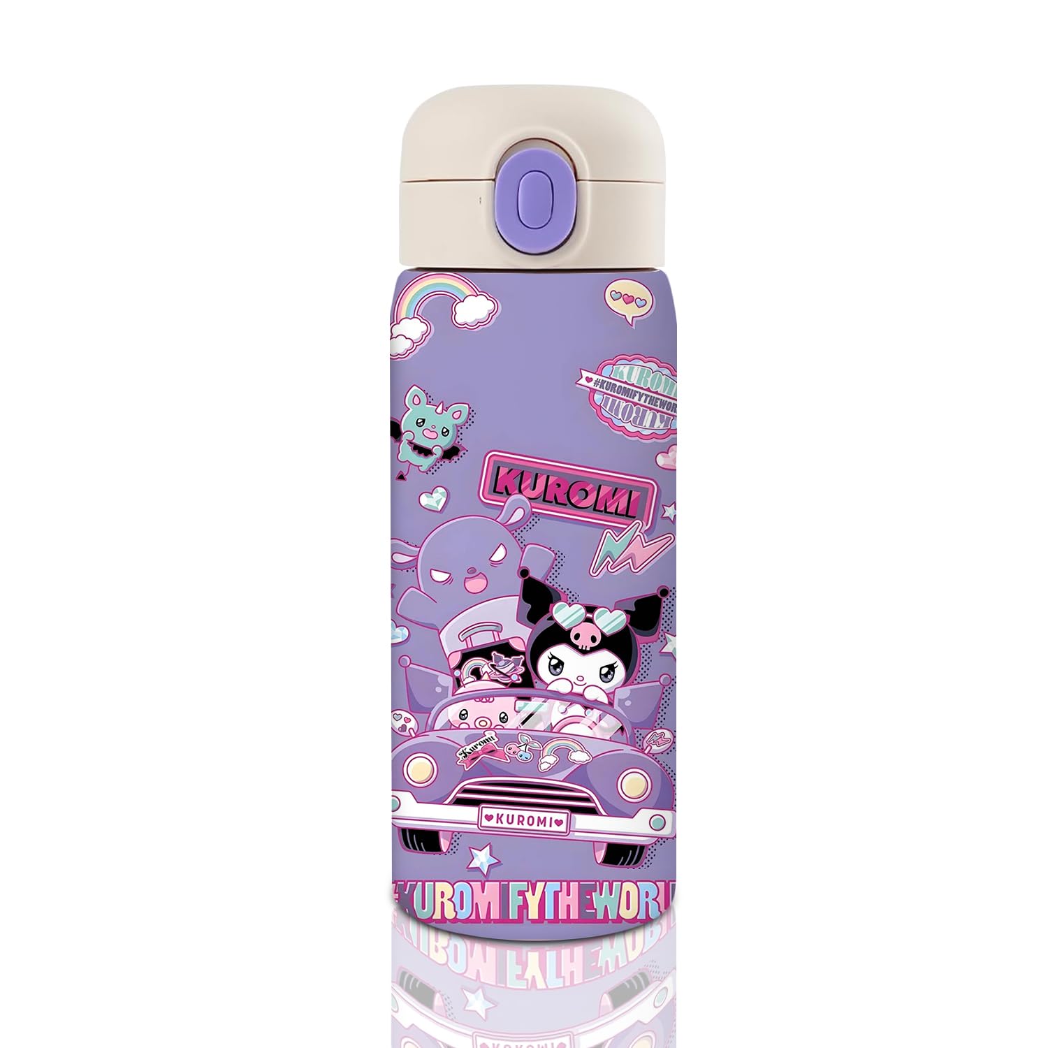 Cute Water Bottle, Vacuum Insulated Cartoon Stainless Steel 17Oz Kawaii Cup Thermoses