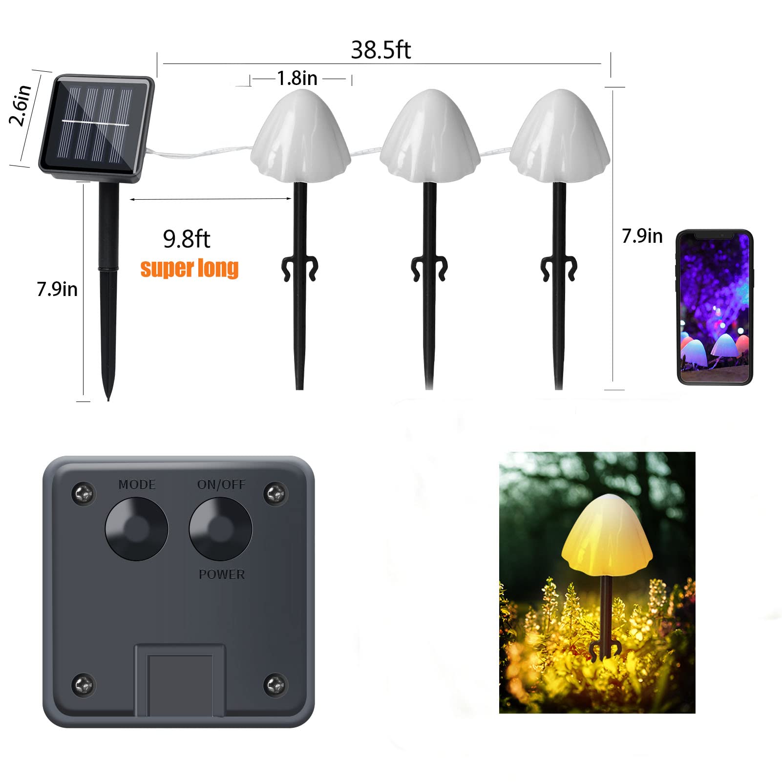 Dejavu Lighting Outdoor Solar Garden Lights, Set Of 30Pcs Warm White 8 Modes 38.5 Ft Mini Mushroom Solar Lights, Waterproof Cute Mushroom Shaped Pathway Landscape Lights For Garden,Backyard, Lawn, Party, Christmas…