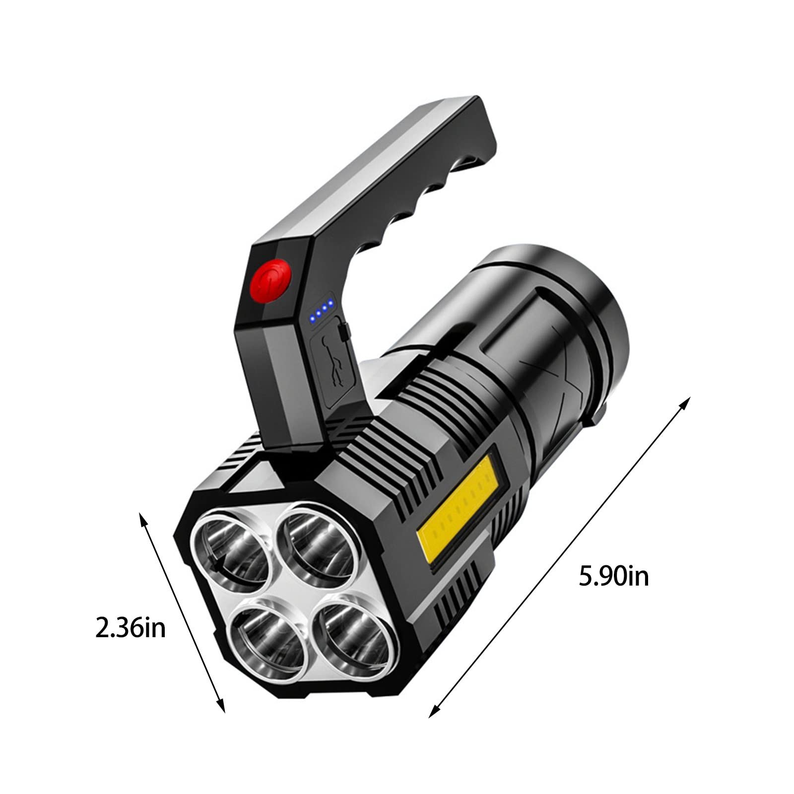 Latrodar Handheld Strong Light Flashlight Usb Rechargeable Led Flashlights With Two Types Of Light, Super Bright Long Range Flashlight With 4 Modes, Large Searchlight For Fishing, Hiking And Camping