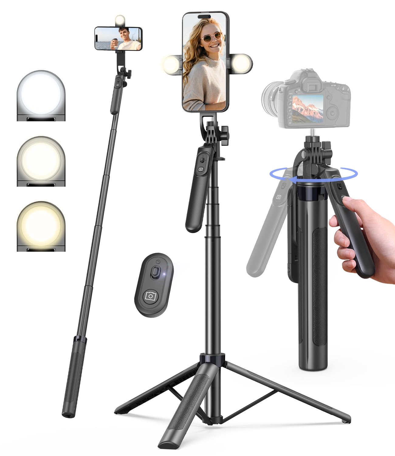 Yeaki 71" Phone Tripod,Tripod For Iphone With Fill Light And Rechargeable Remote,Aluminum Selfie Stick Phone Stand Compatible With Cell Phone/Camera/Ring Light/Dji/Gopro
