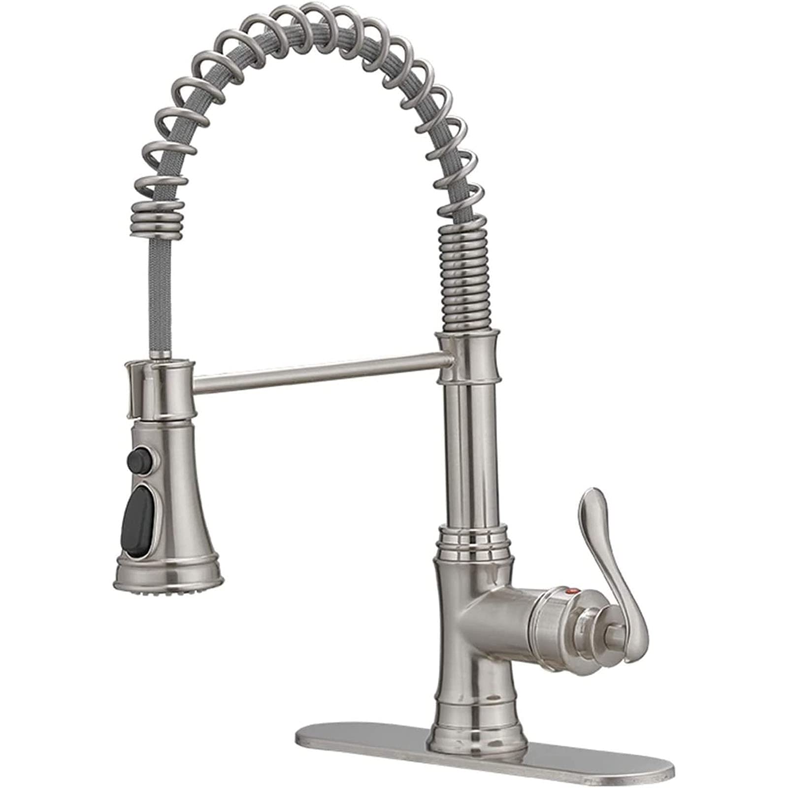 Bathfinesse Kitchen Faucet With Pull Down Sprayer, Brushed Nickel Finish, 360 Degree Swivel Nozzle, 3 Spray Modes, Easy Installation, Lead- Solid Brass Construction, 10 Inch Deck Plate