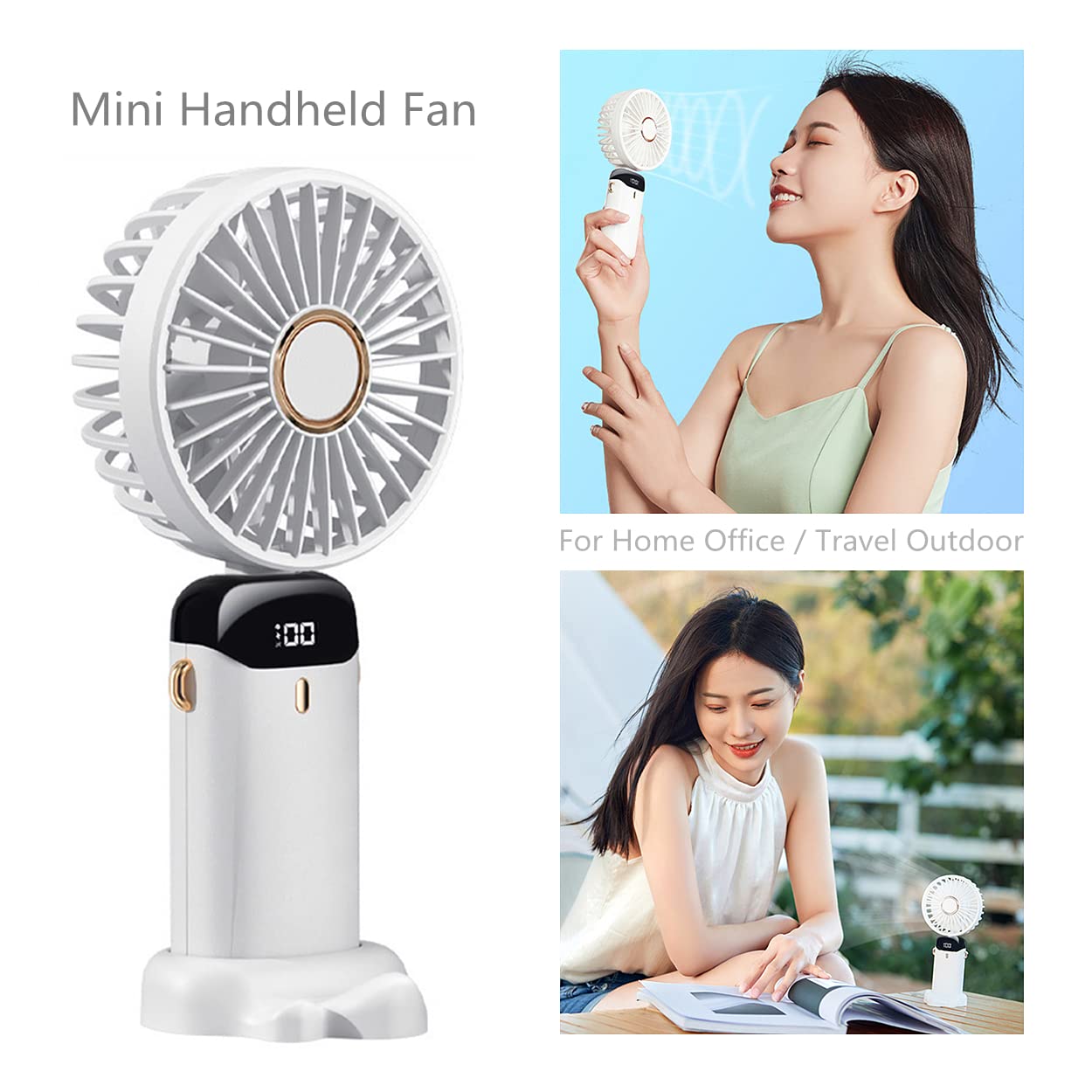 Handheld Portable Fan,Mini Personal Foldable Hand Fan,4000Mah,Usb Rechargeable,5 Adjustable Speeds