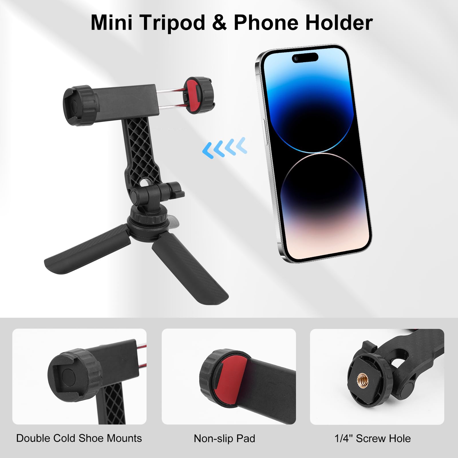 Mechrig Versatile Camera Suction Cup Mount Kits With Mini Tripod& Phone Holder&Tripod Mount Adapter-360°Rotating &1/4" Screw/Dual Cold Shoe Compatible With 13/12/X4/X3 Action Camera/Cellphone,Jc020