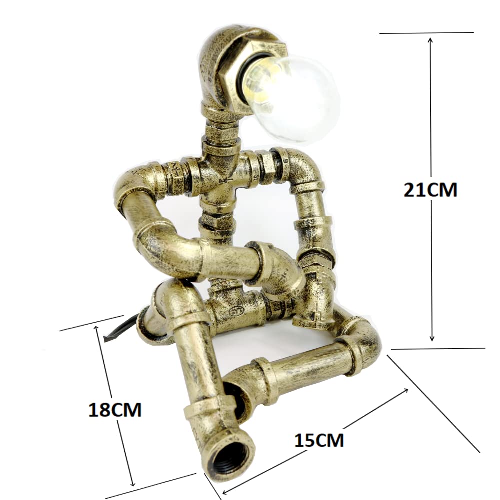 Pupery Steampunk Table Robot Lamps With 2 Bulbs,Retro Industrial Robot Desk Lamps Water Pipe Light For Office,Bedroom,Living Room In Bronze