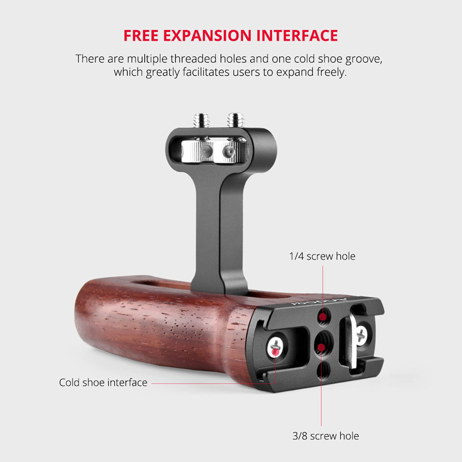 Andoer Explopur Universal Camera Cage Wooden Handle Left/Right Side Hand Grip With Cold Shoe Mount 1/4 Inch & 3/8 Inch Screw Holes Video Pgraphy Accessories