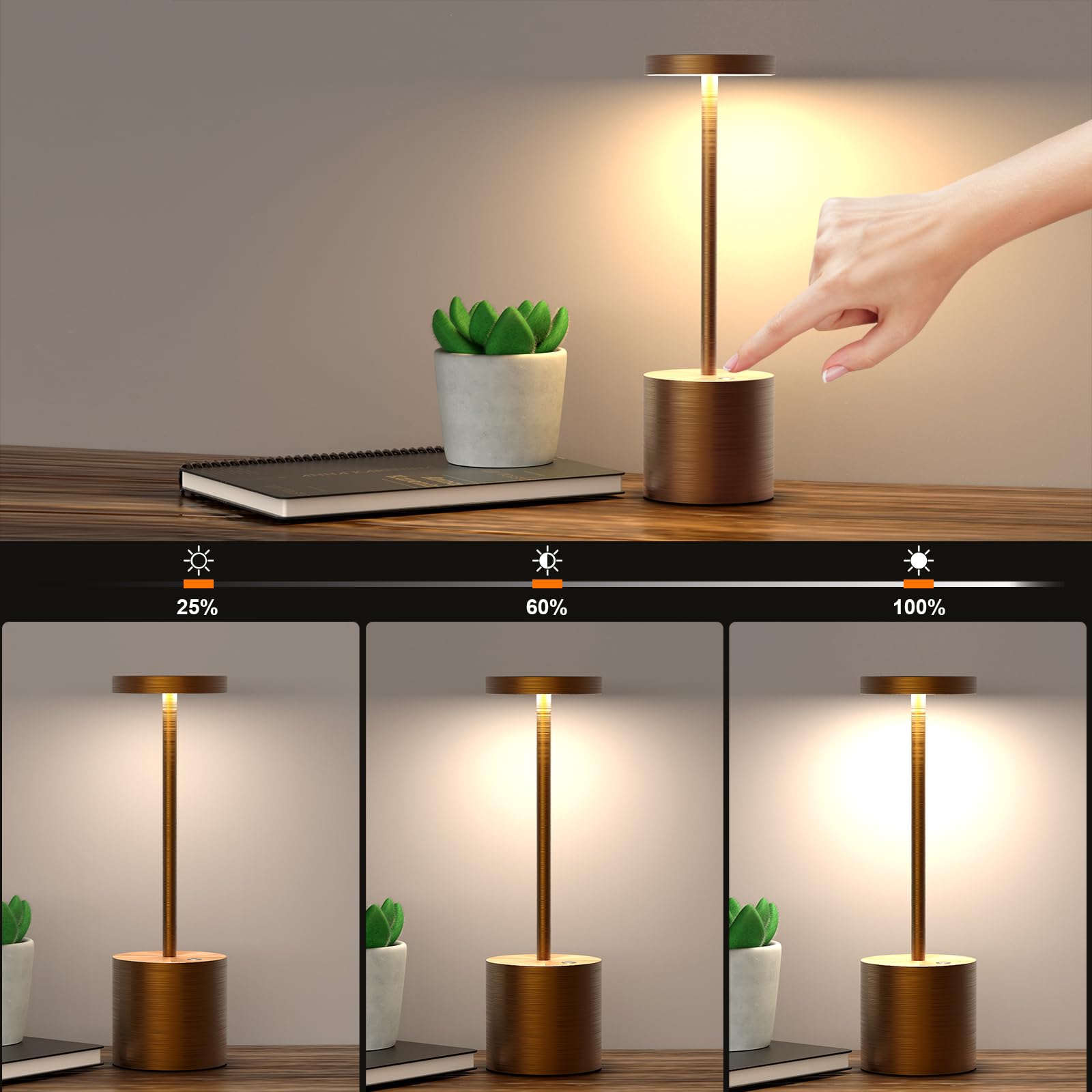 Sikevht 2 Pack Cordless Table Lamp, Rechargeable Battery Operated Table Light, Waterproof Portable Desk Lamp, 3 Color Stepless Dimmable Brightness For Restaurant/Indoor/Outdoor