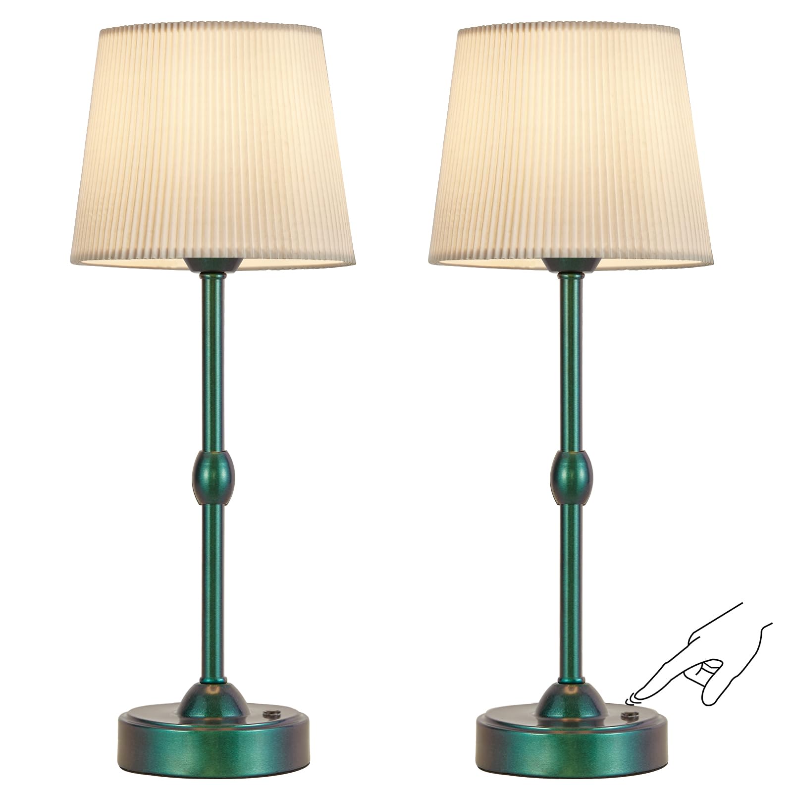 Roria Set Of 2 Led Cordless Table Lamps, Portable Rechargeable 5000Mah Outdoor Table Lamp, Touch Stepless Dimmable Battery Powered Bedside Desk Lamp For Bedroom/Dinner/Dining Room/Terrace (Green)