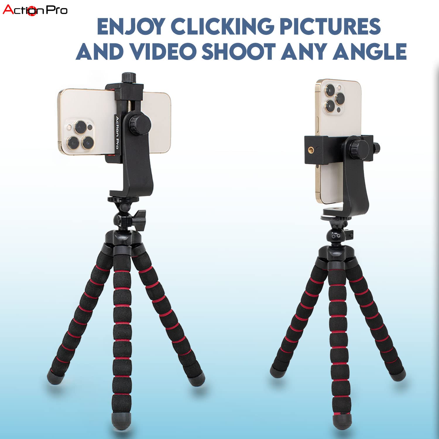 Action Pro 360 Phone Holder/Vertical And Horizontal Tripod Mount Adapter Rotatable Bracket With 1/4 Inch Screw, Adjustable Clip For Iphone, Android Cell Phone, Selfie Stick, Camera Stand