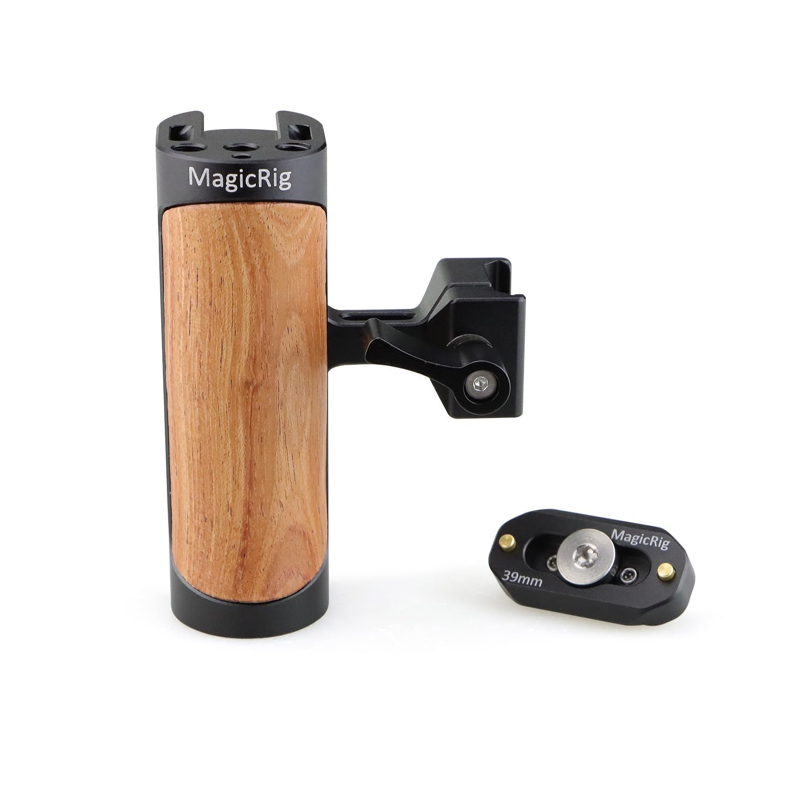 Magicrig Mini Nato Side Handle With Nato Rail 39Mm For Dslr/Small Camera Cage, Left/Right Wooden Handgrip With Cold Shoe Arri 3/8" Hole 1/4" Holes