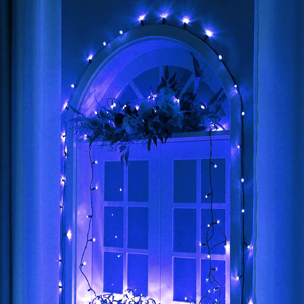 Pooqla Christmas String Lights, 200 Led 66 Ft Indoor & Outdoor Blue Fairy Lights, 8 Modes For Home, Yard, Patio, Wedding, Party & Halloween Decoration