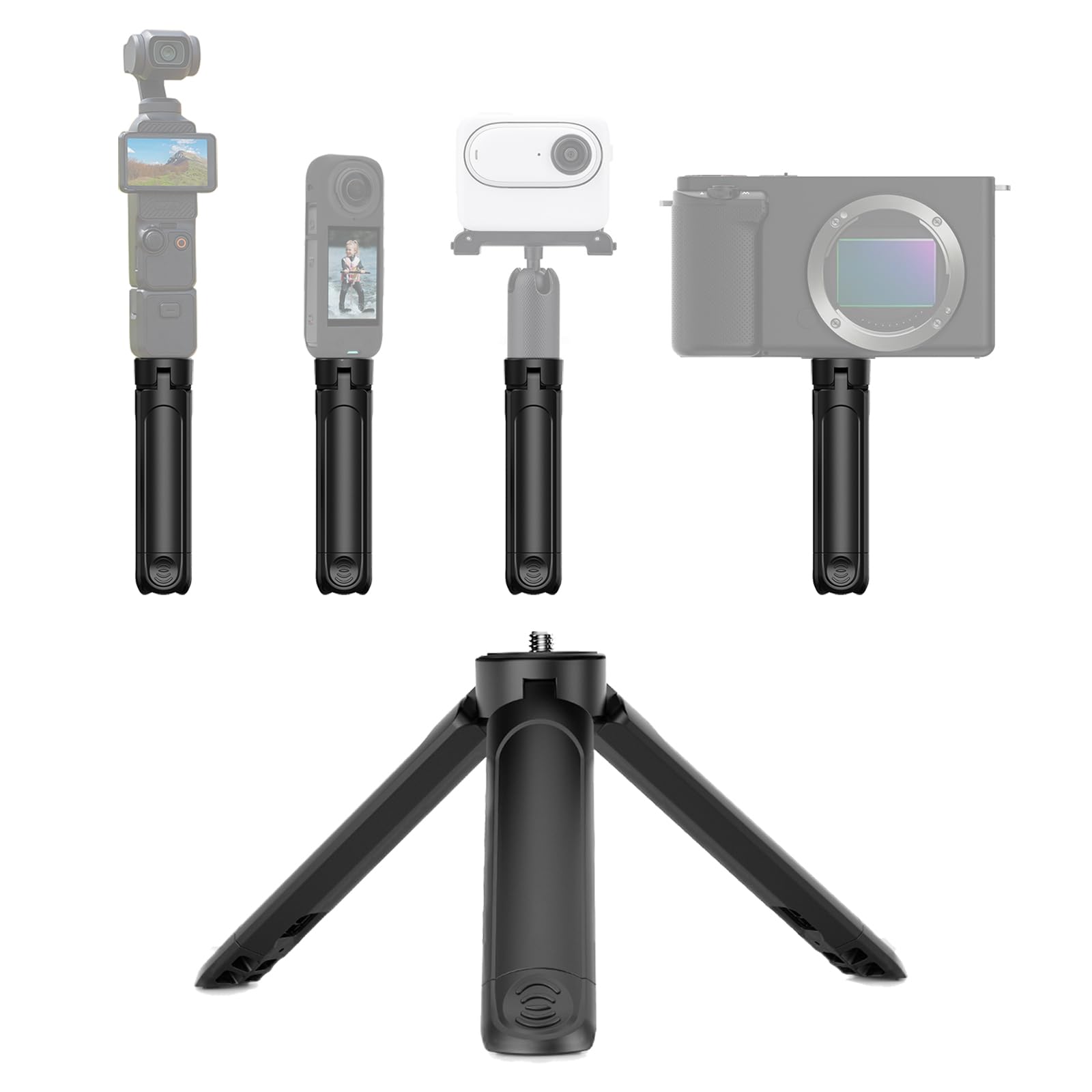 Capart Mini Tripod For Dji Osmo Action 4 3 2 Pocket 3 2 Insta360 X4 X3 X2 One Go 3 3S Go Pro Hero 12 11 10 9, Action Camera And Dsl Camera Webcam Phone Fill Light Microphone Mini Tripod