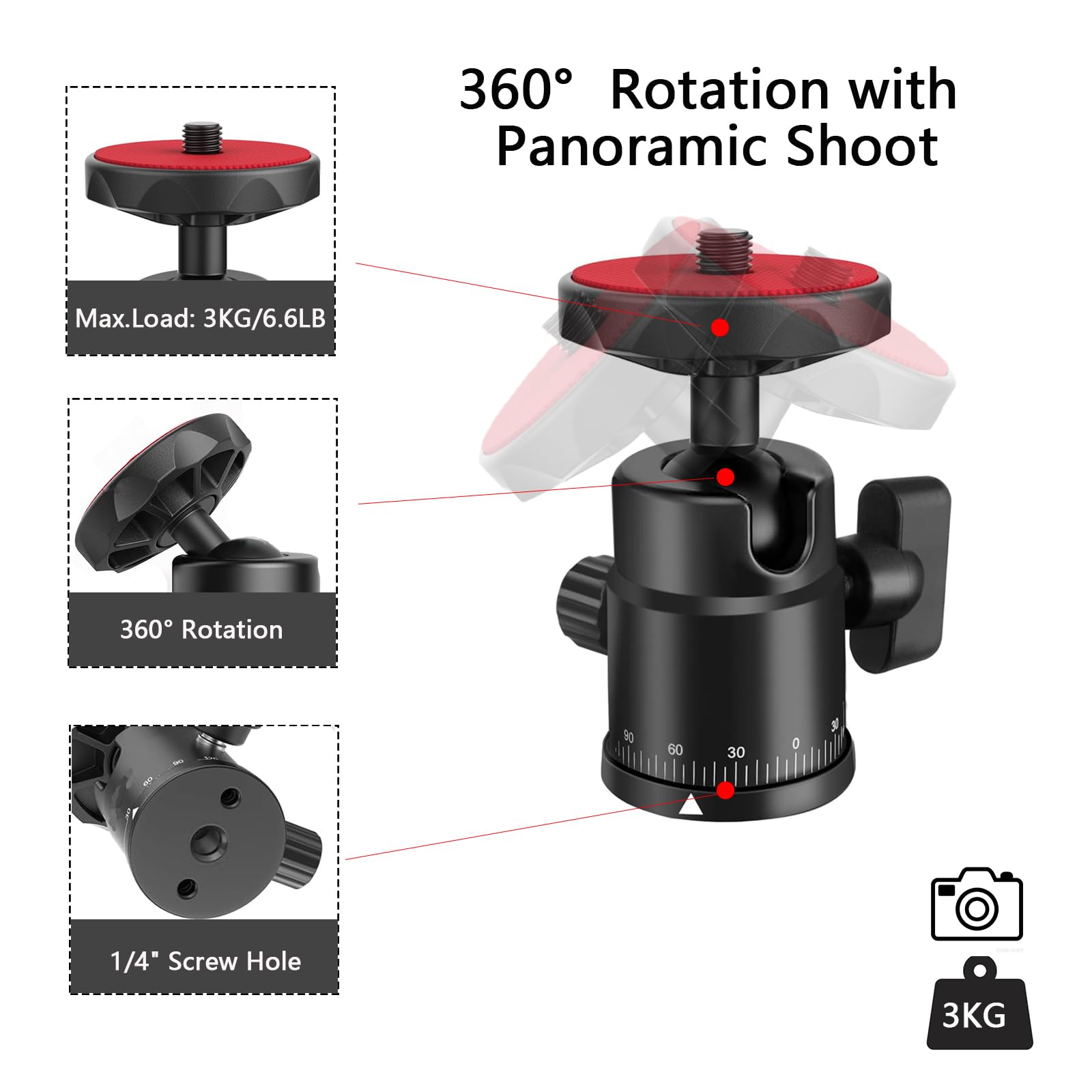 Eszkozta Universal 1/4" Swivel Mini Ball Head Screw Tripod Mount With Hot Shoe Mount, 360° Panoramic Rotating Mount Base Adapter For Dslr Cameras Htc Vive Tripods Monopods Light Stand