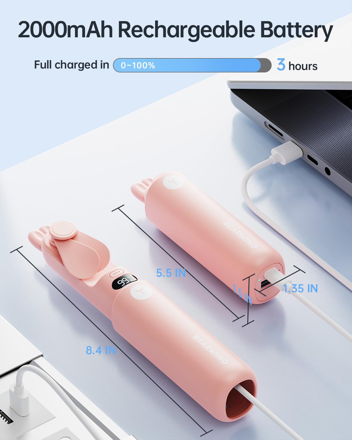 Portable Handheld Mini Fan: 2 In 1 Rechargeable Hand Held Fan With Backup Power & Digital Display