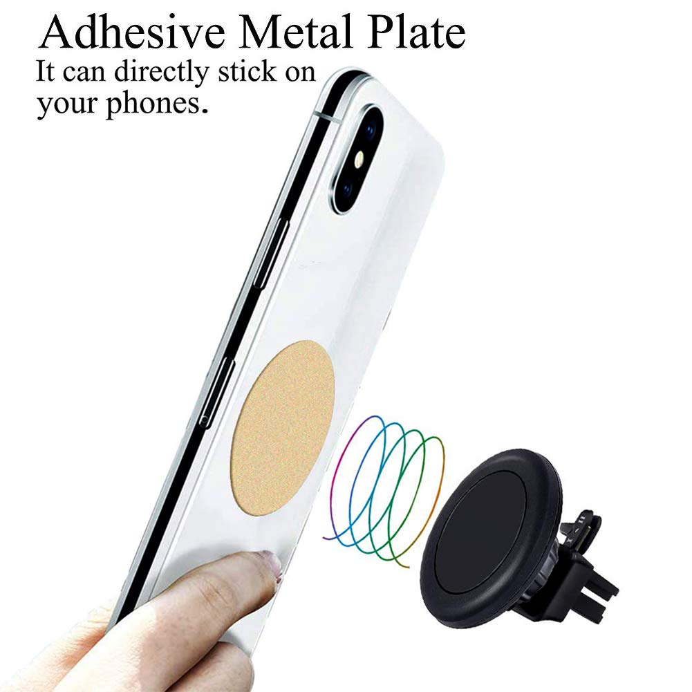 Ackllr 16 Pieces Phone Car Mount Metal Plate With Adhesive For Magnetic Cradle-Less Mount,Cell Phone, Gps And Tablet Holder, 8 Rectangular And 8 Round, Black, Silver, Gold, Rose Gold