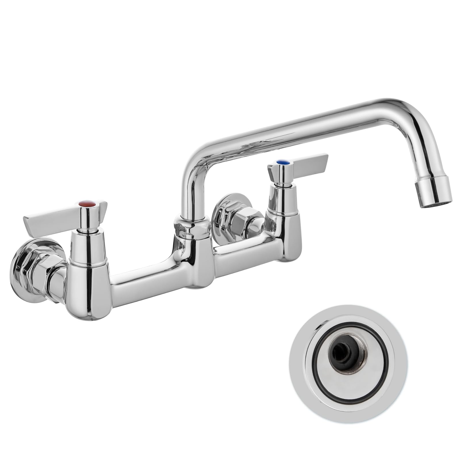Gotonovo Wall Mounted Kitchen Sink Faucet 8 Inch Center Commercial Kitchen Faucet With 9" 360° Swivel Spout 2 Handles Restaurant Mixer Utility Tap Laundry Faucet Without Adapters, Polish Chrome