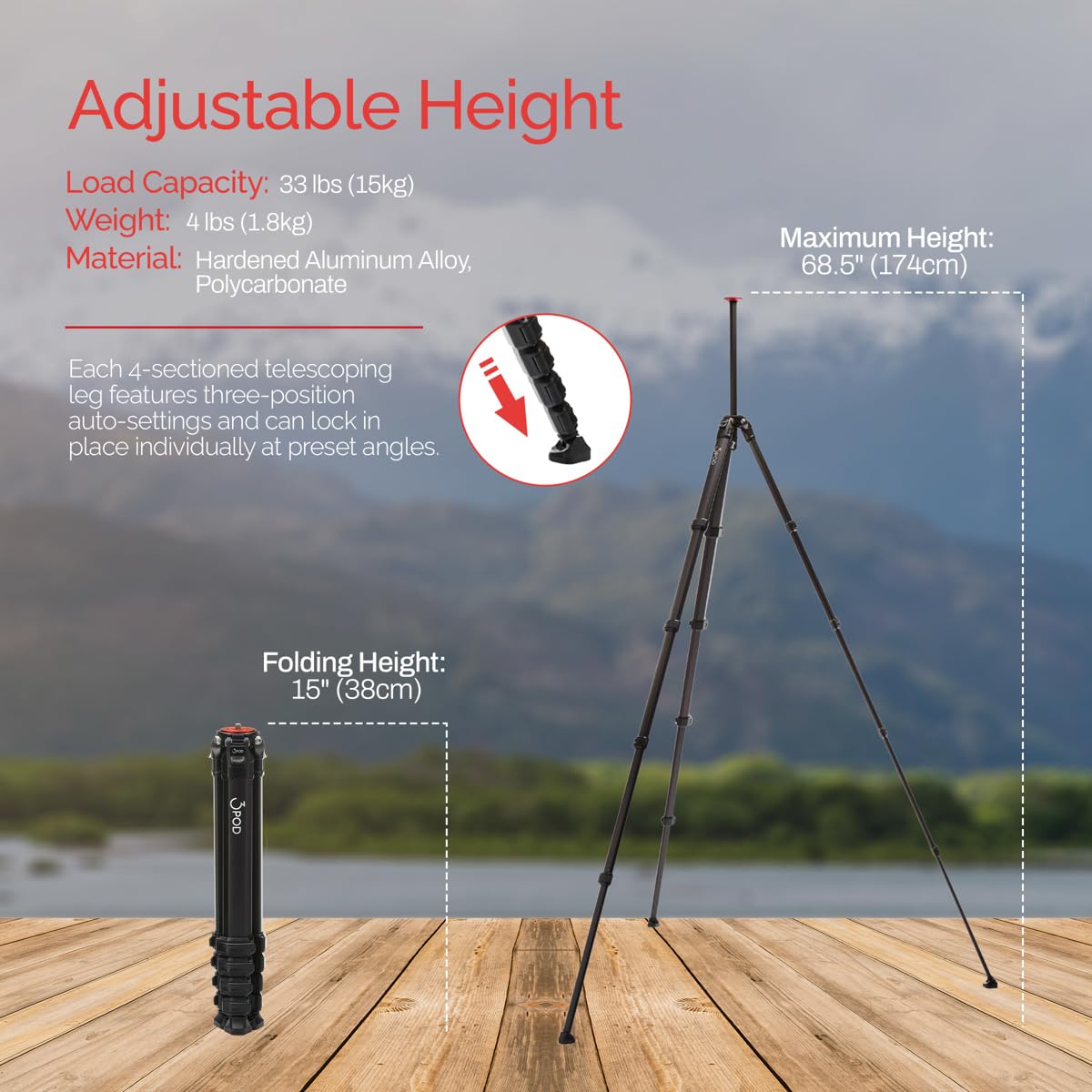 3Pod Wander 4-Section Aluminum Travel Tripod With Q2 Lightweight Fluid Head