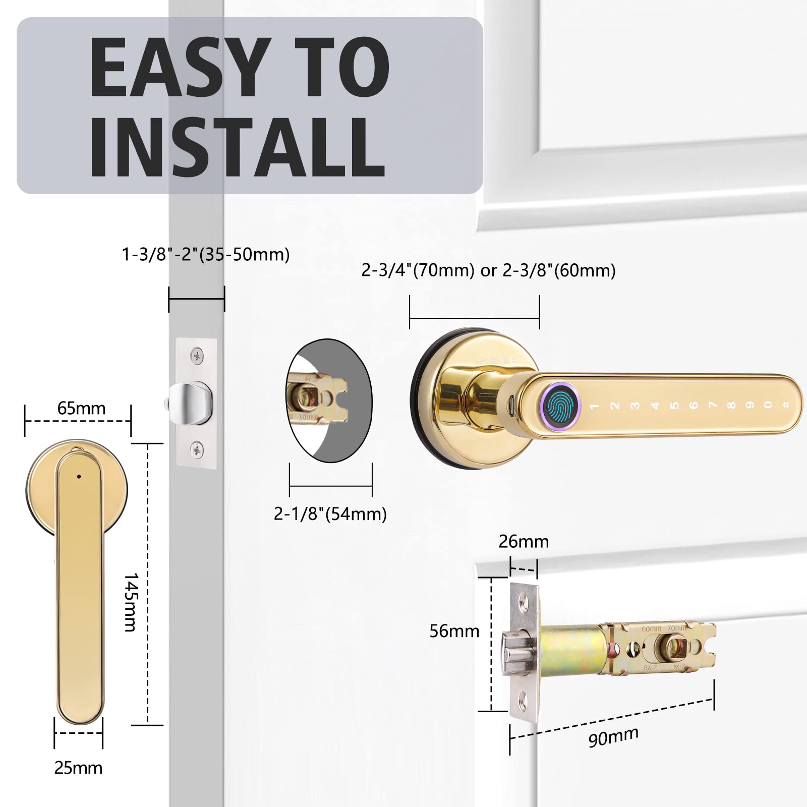 Laxre 4-In-1 Keyless Entry Smart Lock, Fingerprint + Code + Mechanical Keys + Bluetooth