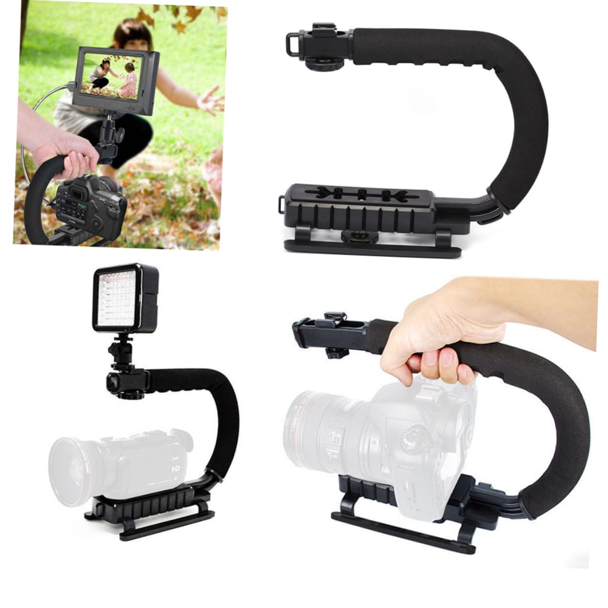 Kontonty Stabilizer Grip Hot Shoe Shape Bracket Camera Stabilizer Foam Handle 1/4 Screw Hole