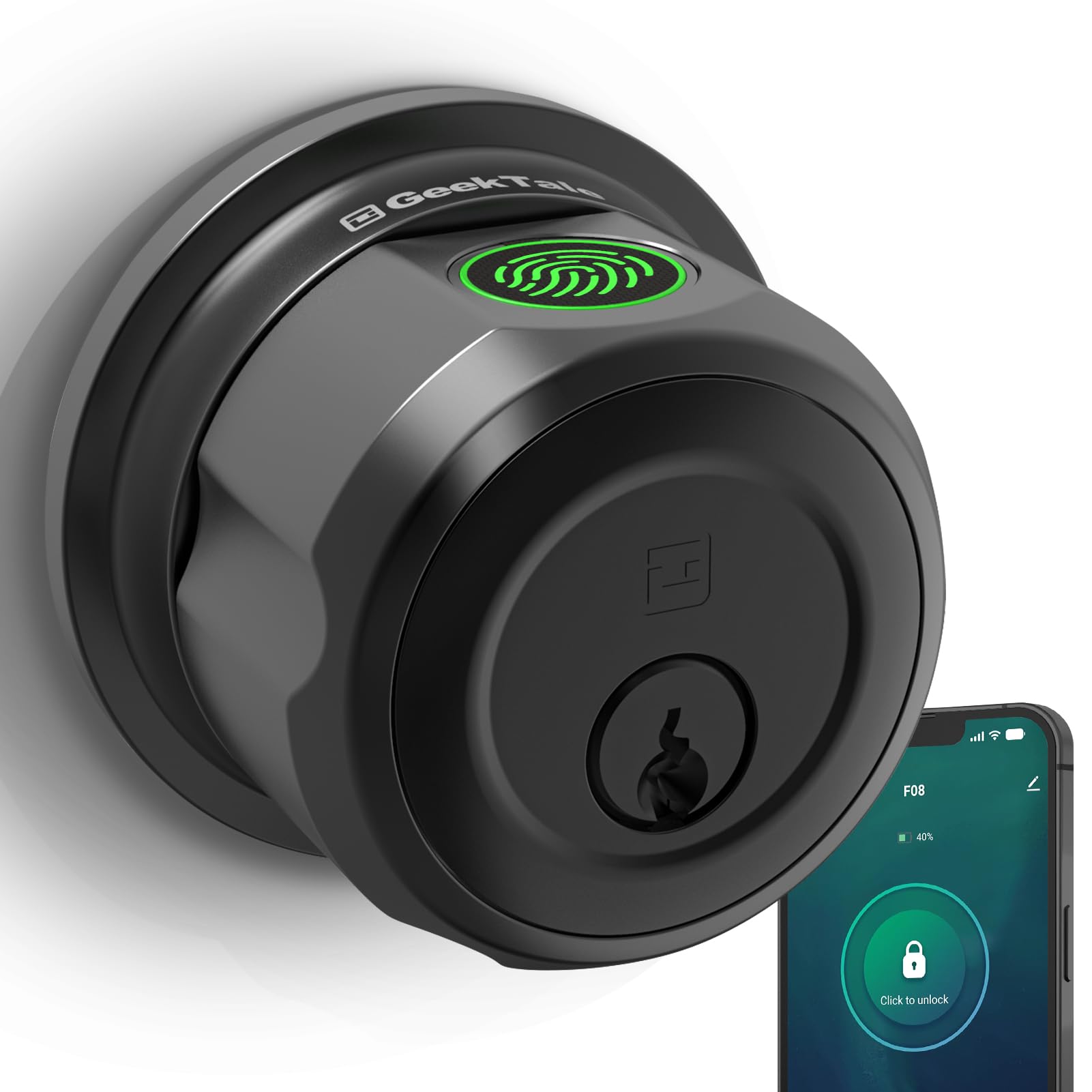 Geektale Fingerprint Deadbolt, Fingerprint Door Knob, Smart Deadbolt Lock, Smart Door Lock, Twist To Lock&Unlock, Keyless Entry Door Lock With App, For Front Door, Garage, Easy Installation