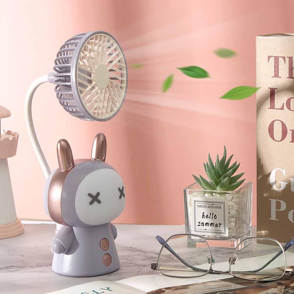 Mini Handheld Fan Cartoon Portable Fan With Night Light Usb Rechargeable Battery Operated Folding