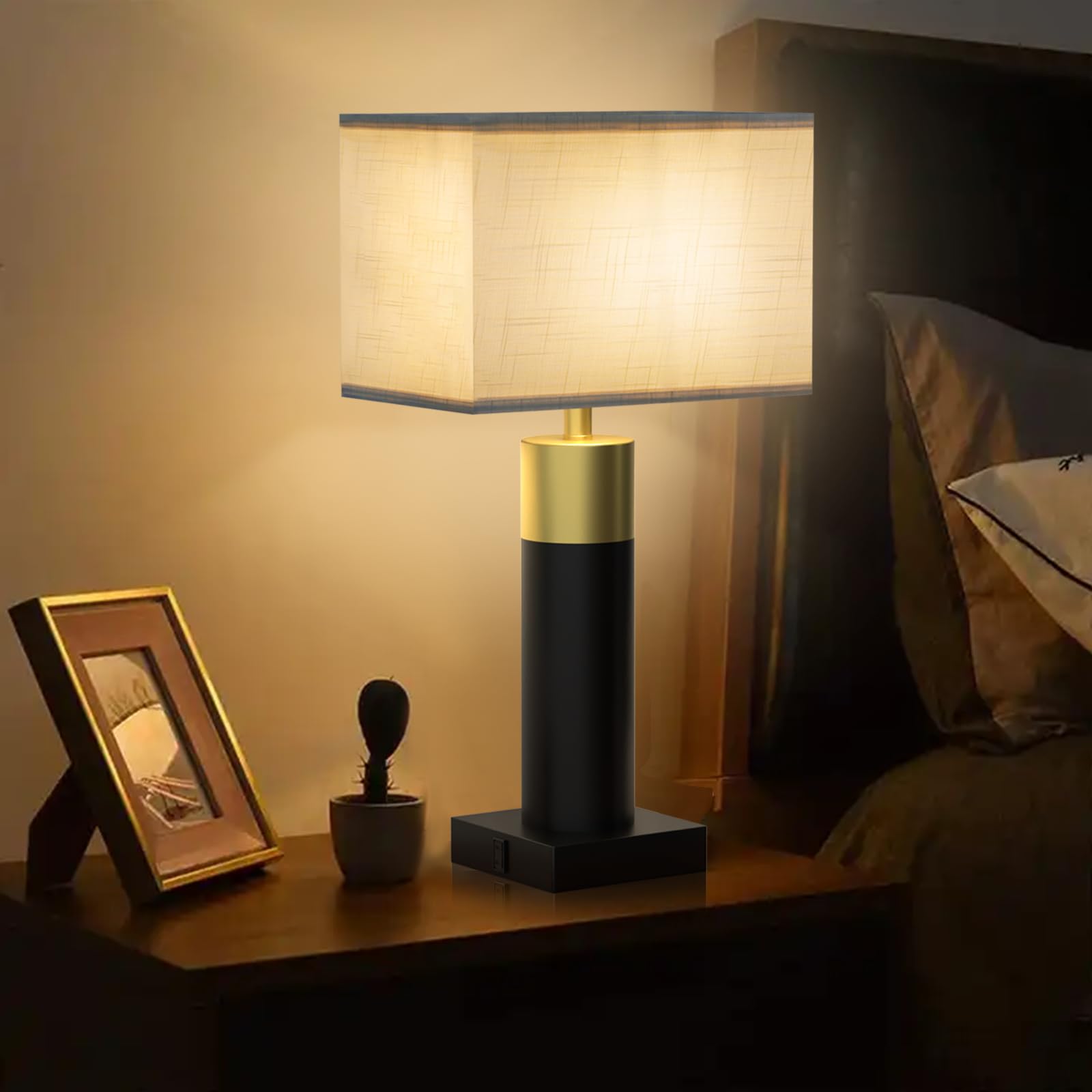 Oyedis Touch Table Lamp For Bedroom 3 Way Dimmable 22''Bedside Lamp With Usb A+C Nightstand Lamp For Living Room Office And Hotel Bulb Included