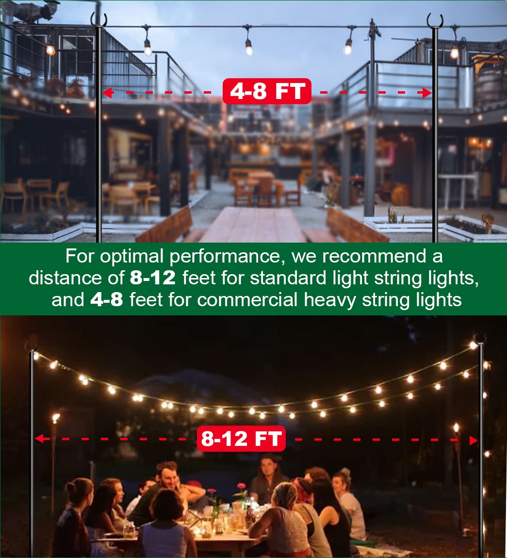 Tigerden 10Ft String Light Pole For Soft Surfaces, Light Pole For Outdoor String Light, Perfect For Garden, Backyard, And Patio Lighting Stand For Parties, Wedding - Matte Black Finish - 1 Pack