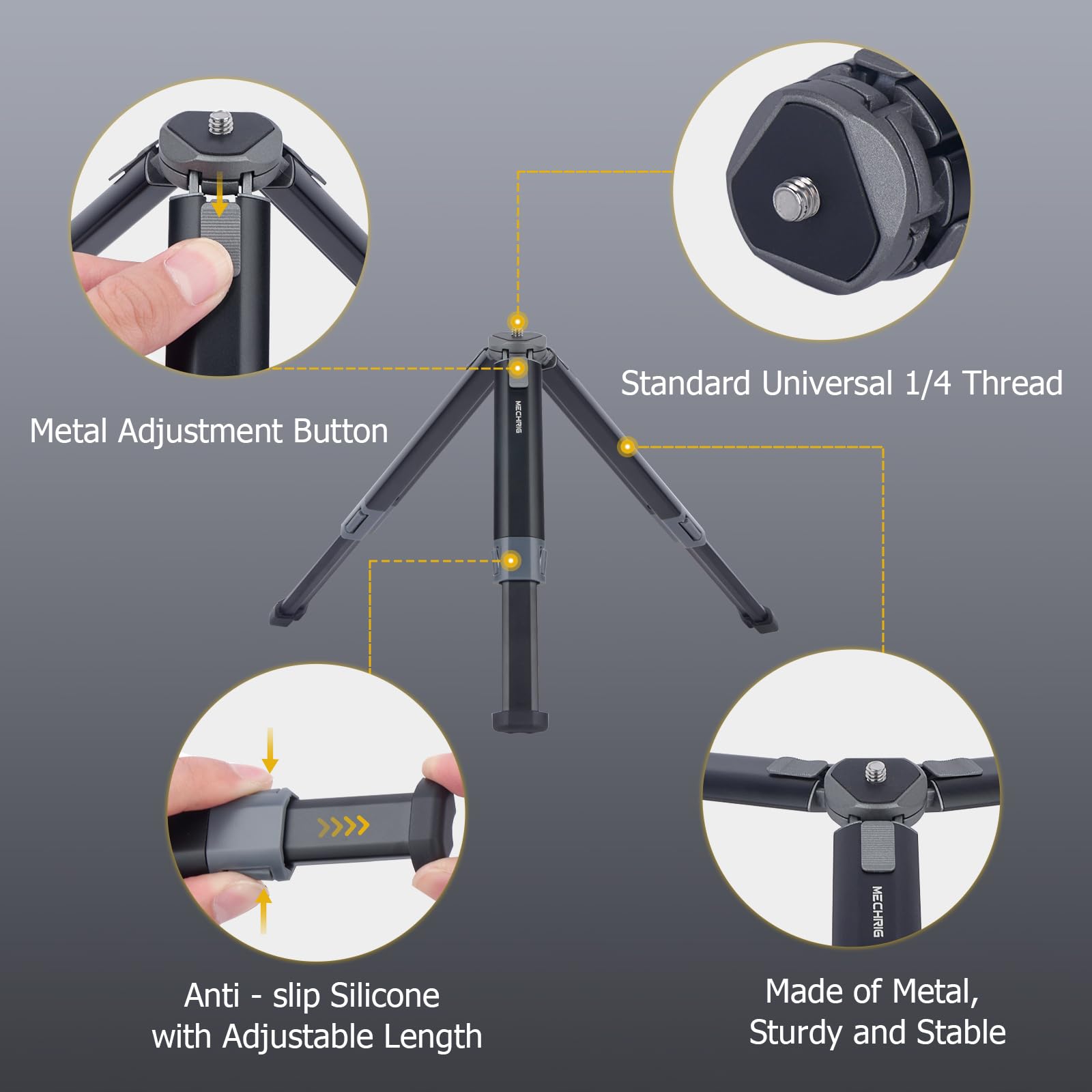 Mechrig Metal Desktop Extension Tripod, Adjustable 2-Stage Height & Angle Compact Stand With 1/4" Screw For Dslr Camera Gimbal Phone Mount Led Light - All-Metal-74007