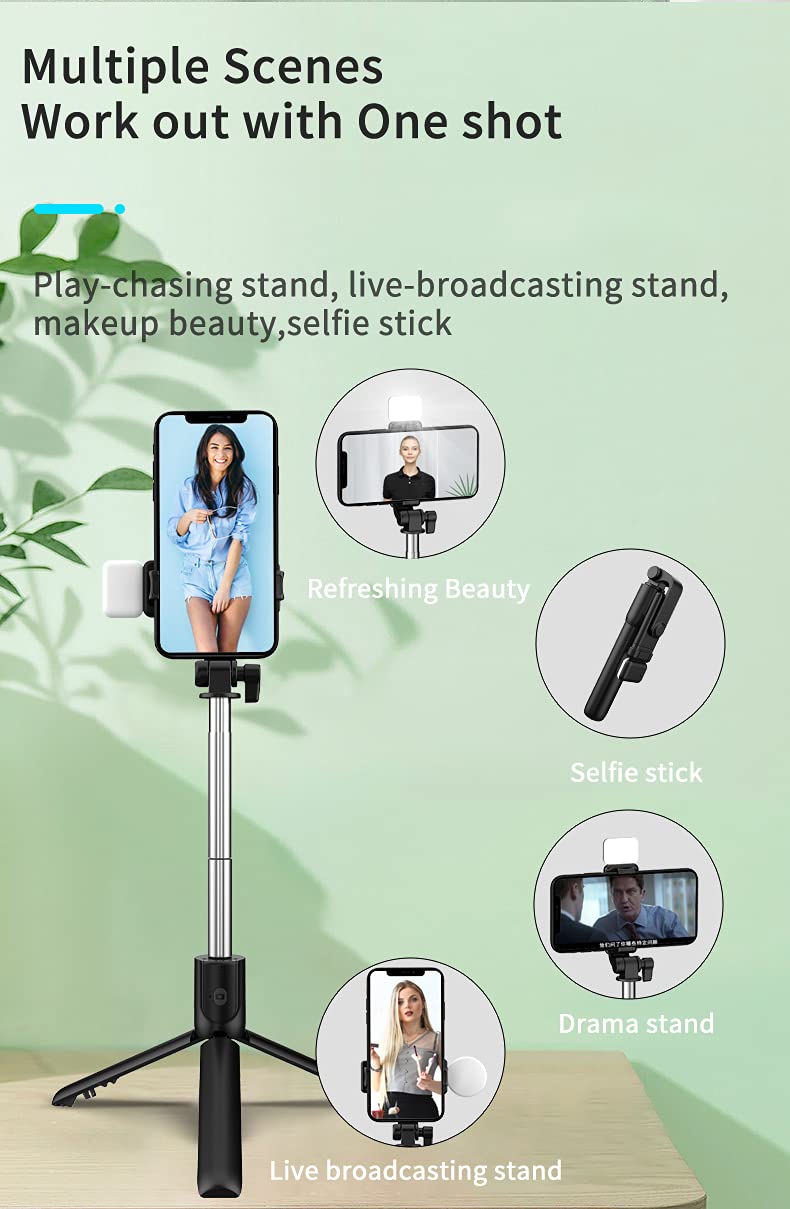 Tianle Selfie Stick With Fill Light, 40 Inch Phone Tripod Extendable Cell Phone Tripod Stand With Wireless Remote And Phone Holder Compatible With Iphone Android For Selfie, Video Recording, Photo