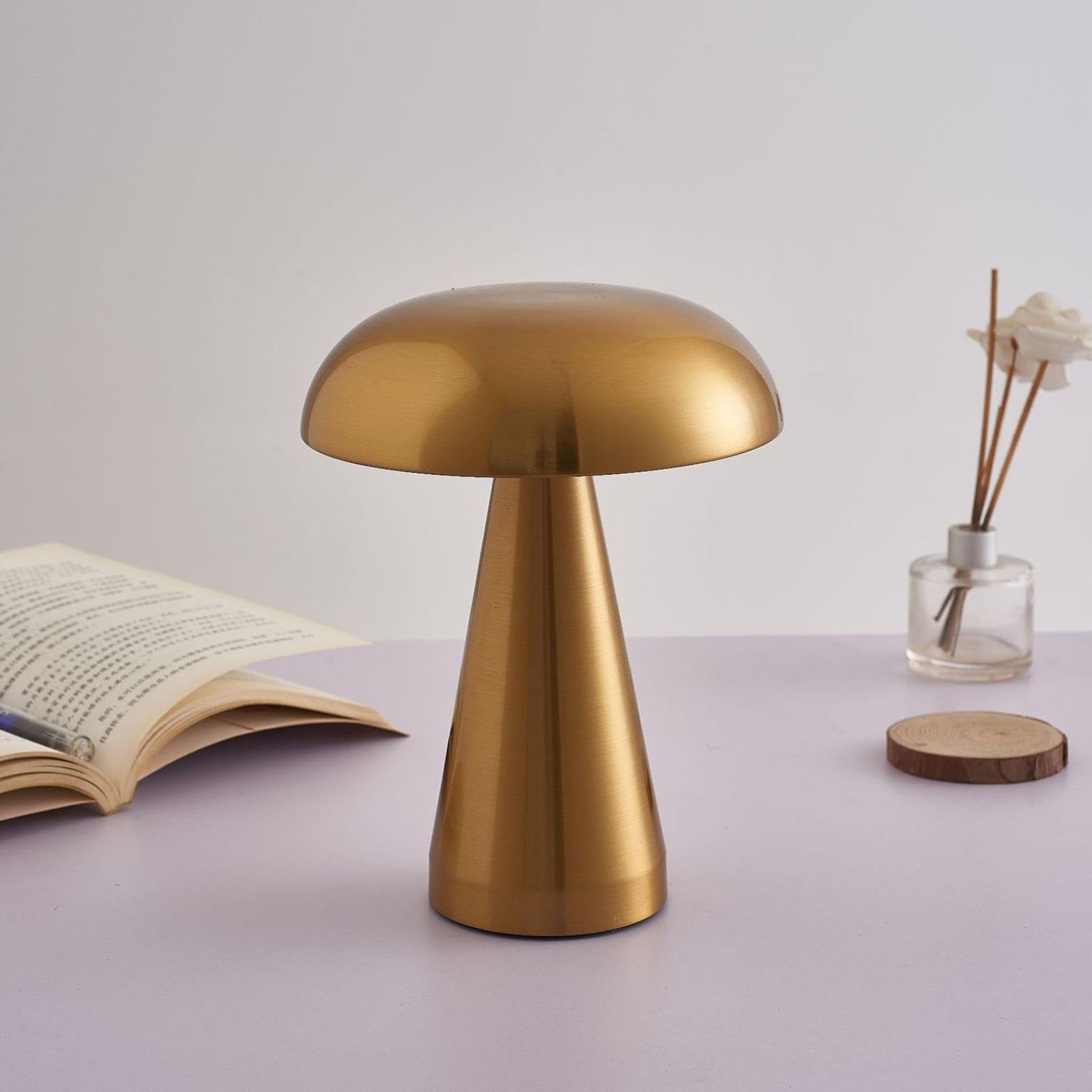 Lutiedan Table Lamp Light, Usb Charging Night Light Luxury Usb Charging Dest Lights Mushroom Shape Table Lamp Night Lights For Bedroom, Bedside, Bar, Outdoor Actitivity (Gold)