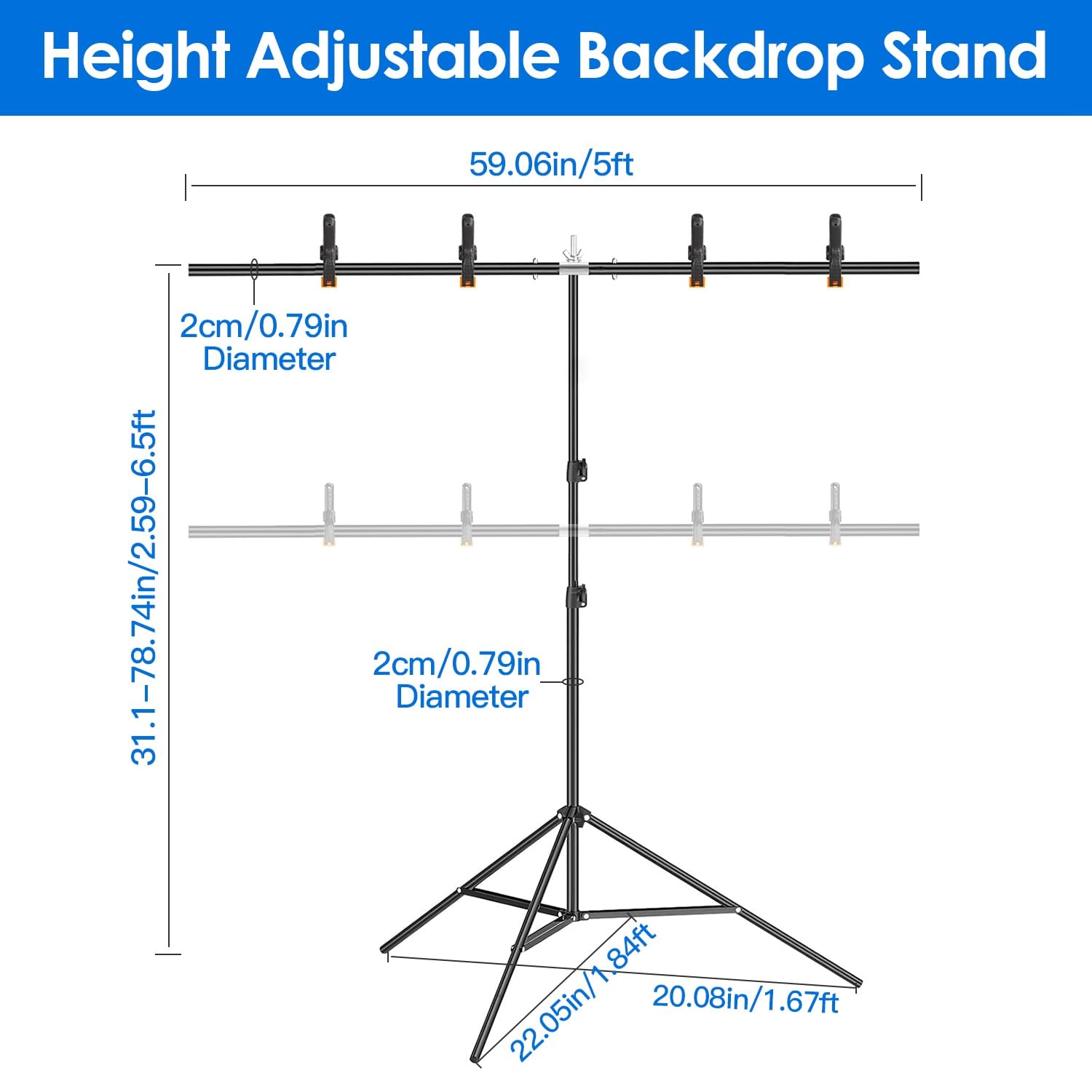 Imountek Backdrop Stand For Party, T-Shape Adjustable Photo Video Studio Photography Background Stand, 5×6.5Ft Photo Backdrop Stand With 6 Spring Clamps Sandbag Carry Bag For Birthday/Party/Wedding
