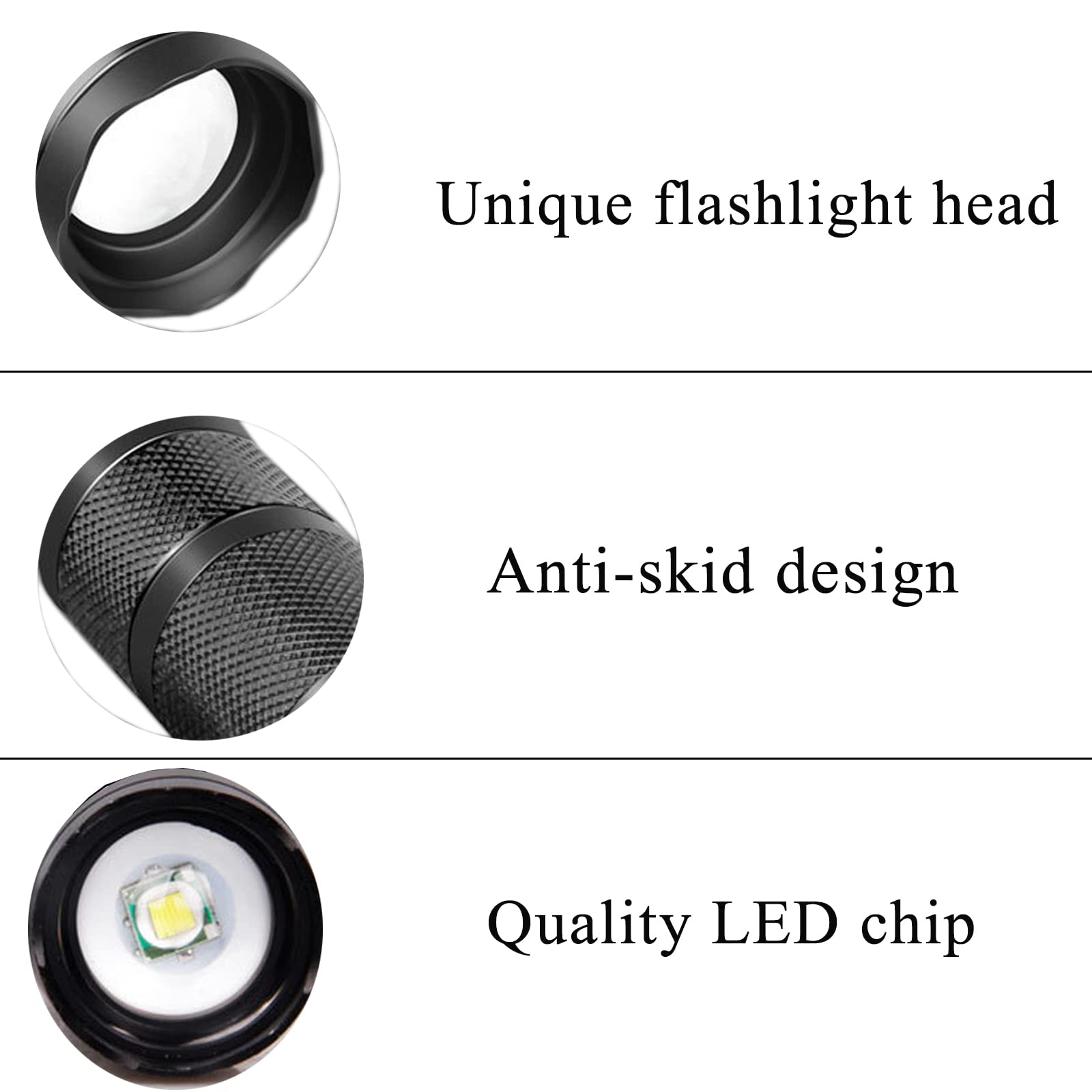 Xysrz Bright Tactical Flashlight 5 Modes Zoomable Portable Edc Flashlight Handheld Flashlight For Camping Hiking Emergency, 4 Pack