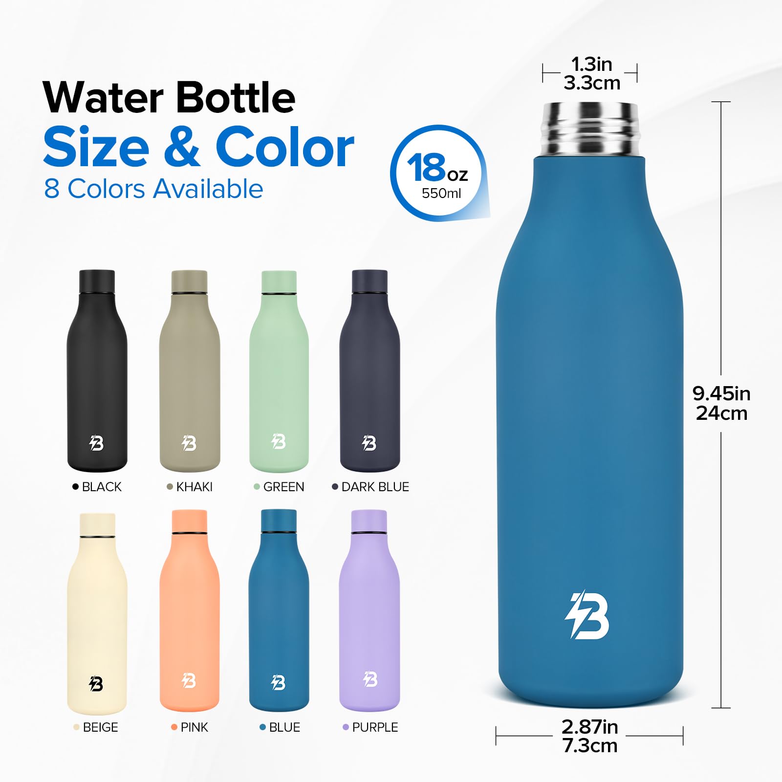 Insulated Metal Water Bottle, 18 Oz Stainless Steel Leak-Proof Gym Water Bottle With Lid For Men