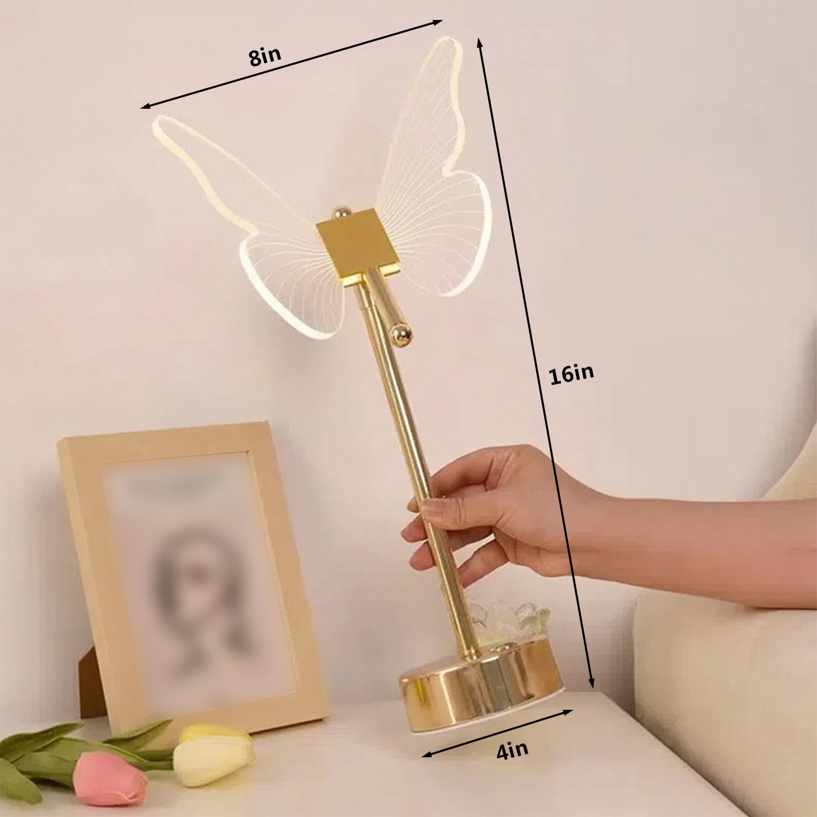 Xzjyxjn Butterfly Table Lamp,Tricolor Butterfly Lamp For Nightstand,3 Way Dimmable Butterfly Bedside Lamps, Acrylic Butterfly Touch Lamp For Living Room Bedroom Home Decor,Gold