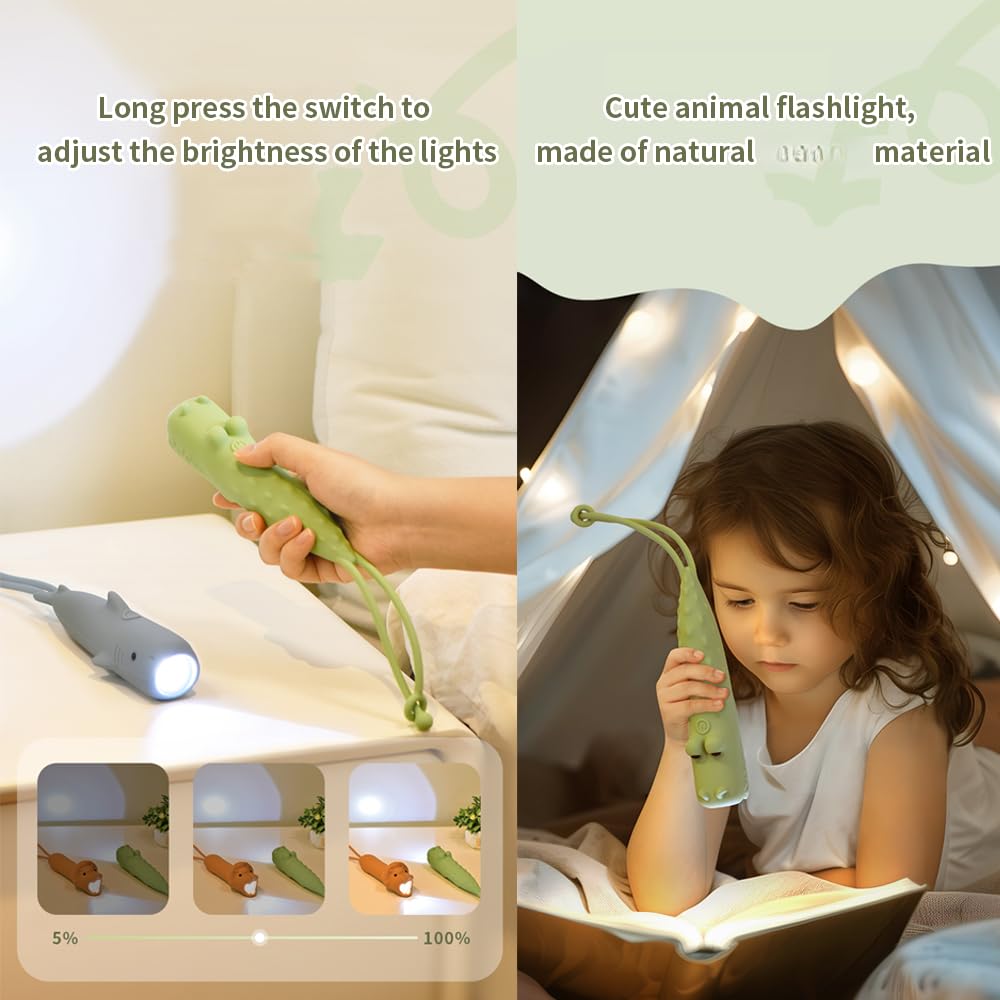 Yzyoe  Rechargeable Crocodile Led Flashlight, Cute Animal Shaped Silicone Flashlight, Comfortable Touch Long Press To Adjust Brightness Portable Outdoor Lighting Creative Light.