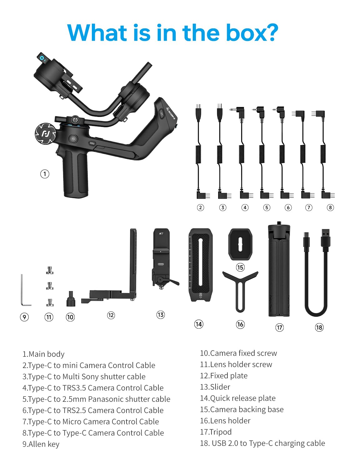 Feiyutech Official Scorp 2 Gimbal Stabilizer For Camera,3-Axis Gimbal Stabilizer For Canon/Sony/Panasonic/Nikon/Fujifilm,5.51Lb Payload,Built-In Ai Tracking Module,Bluetooth/Cable Control, Std Kit