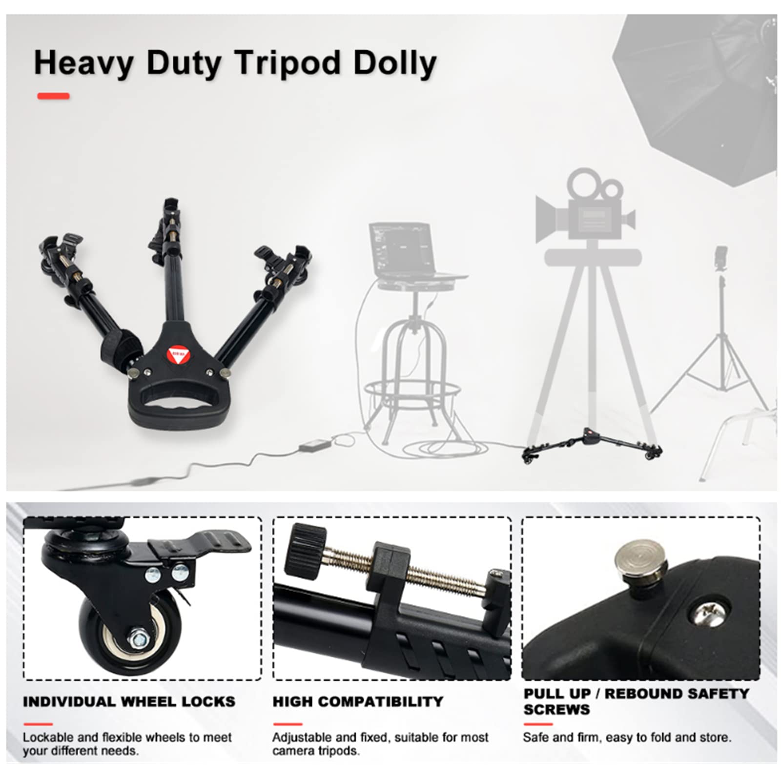Kubas Yaeccc Kingjoy Vx-600 Photography Heavy Duty Tripod Dolly Wheels Adjustable Leg Mounts Compatible With Canon Nikon Sony Dslr Camera Camcorder Photo Video