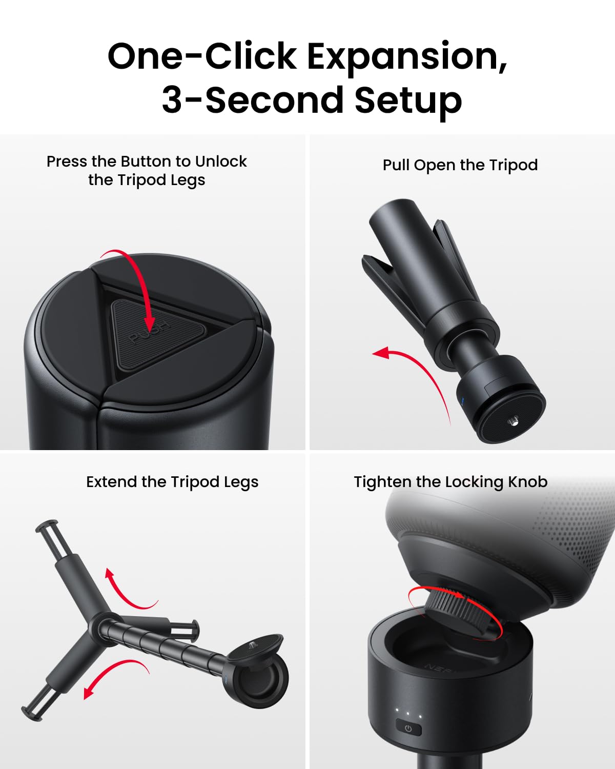 Nebula Capsule Power Bank Tripod, Up To 2H Built-In Battery, Adjustable Height From 215Mm To 840Mm, 0-90 Degree Adjustable Viewing Angle, 3S Easy Setup, For The Capsule Series (Only Tripod)