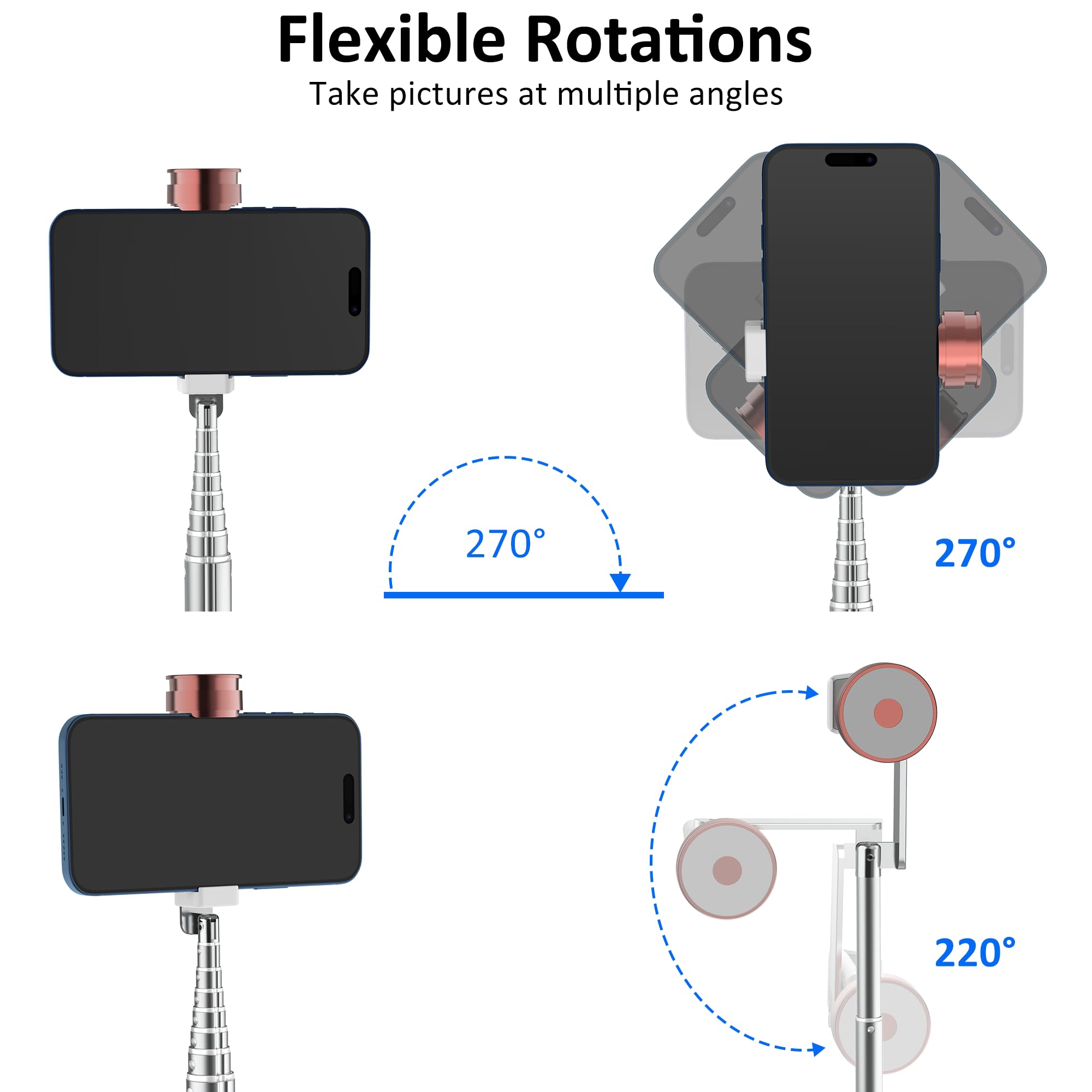 Pperfcoo Aluminum Alloy Selfie Stick Tripod With Remote, Foldable Travel Tripod Stand 270 Rotation Compatible With Iphone/Android/Go Pro Camera