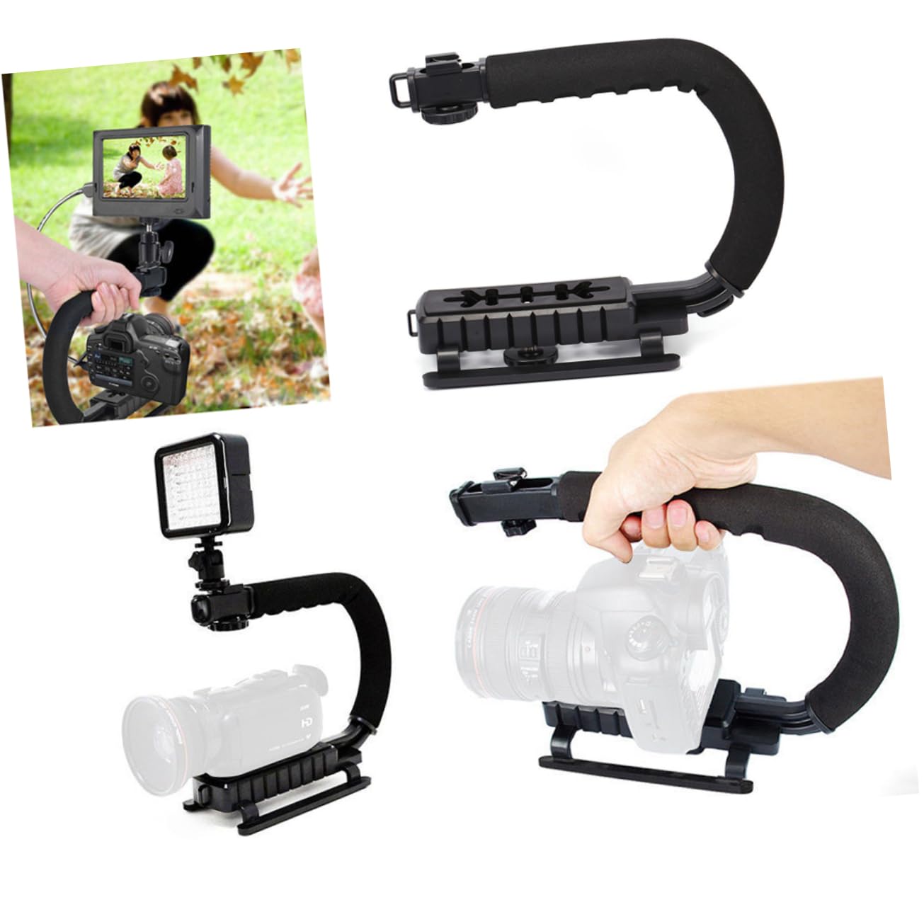 Tofficu U Shape Camera Stabilizer Grip With Handle For Dslr Camcorder Supports Microphones Flash Lights For Shooting